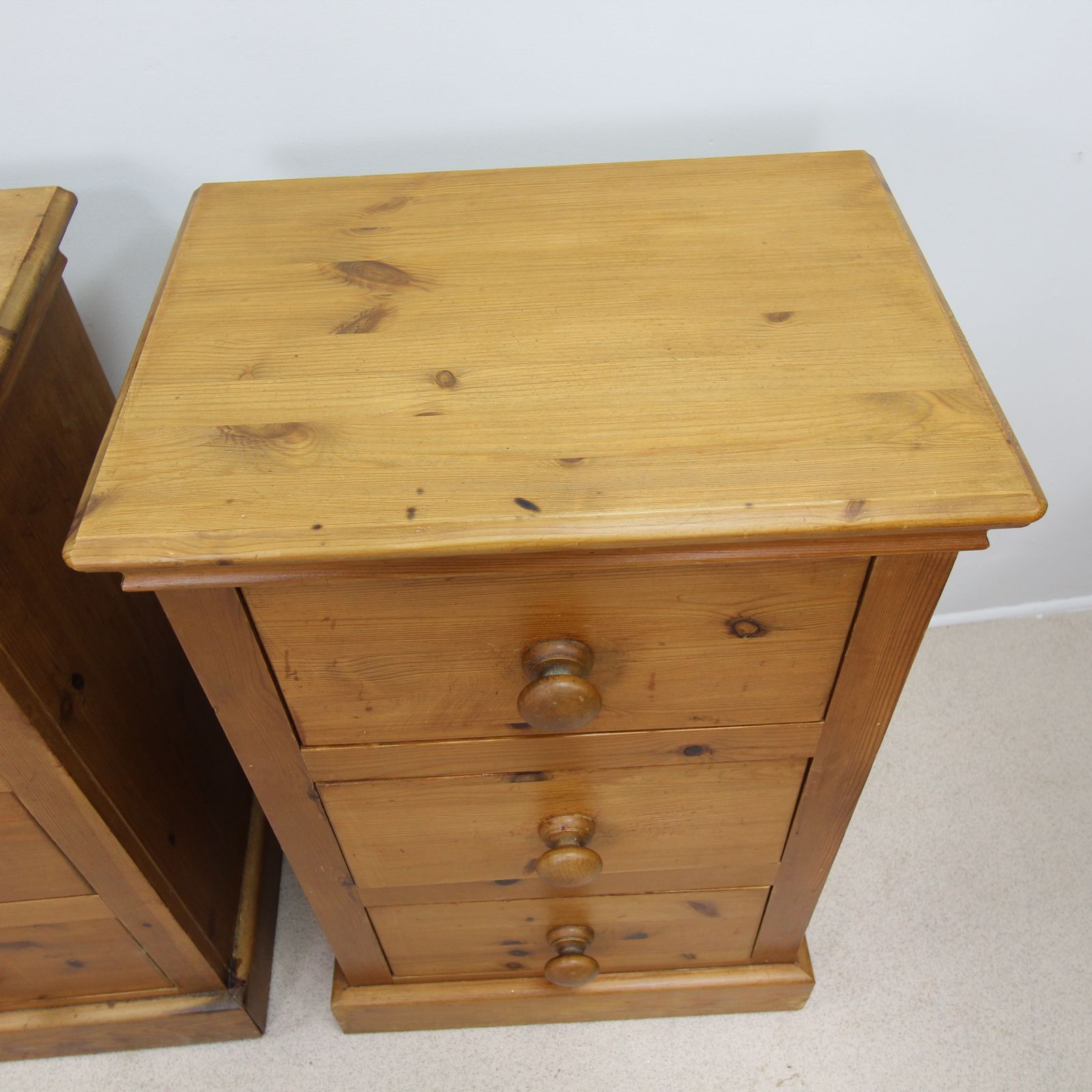 Matching Pair Of Vintage Solid Pine Narrow 3 Drawer Chest Of Drawers By Pinetum photo Furniture