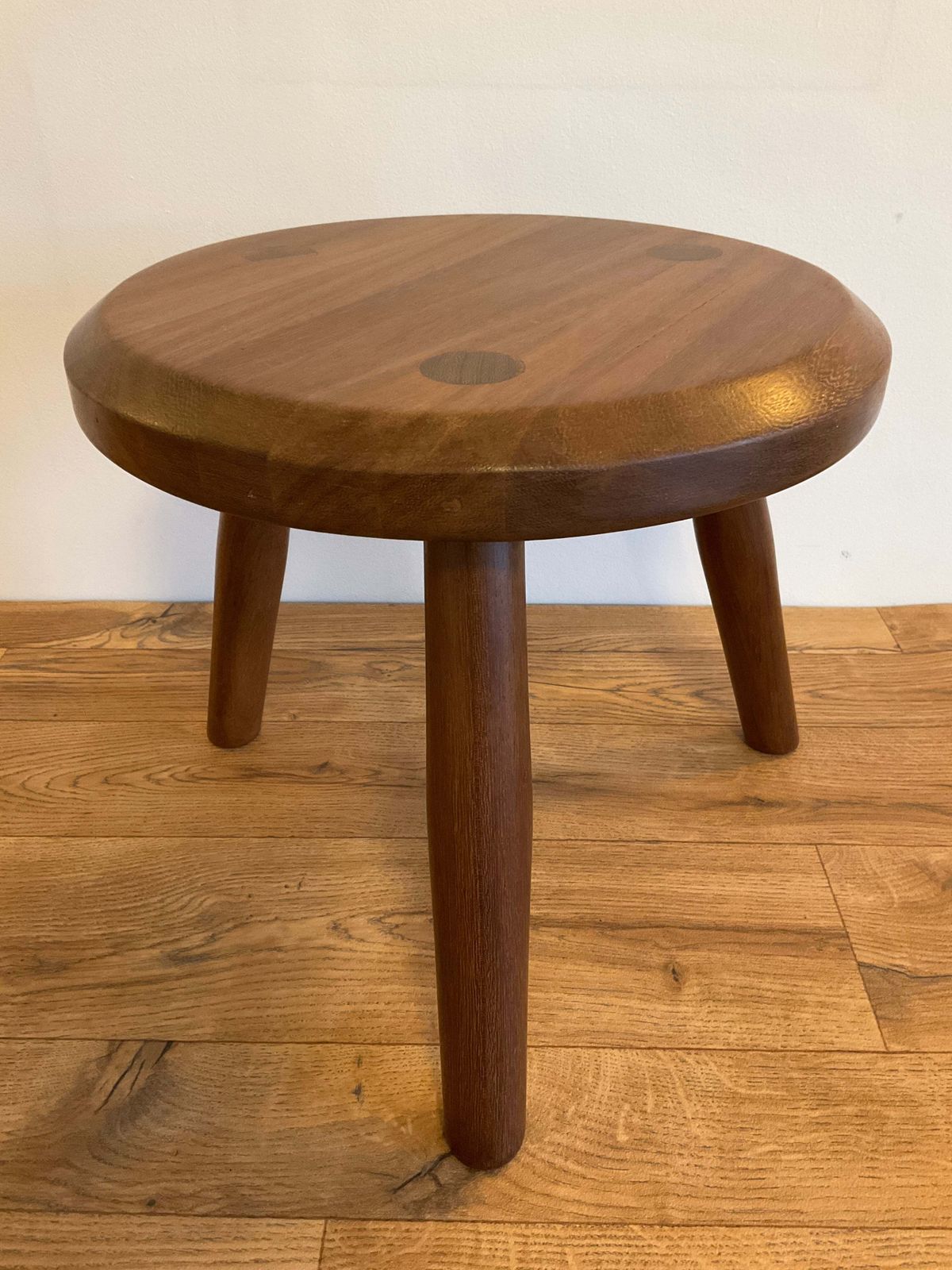 Vintage Mid Century Solid Wood Three Legged Stool / Plant Stand – 36cm Wide X 33cm High photo for sale