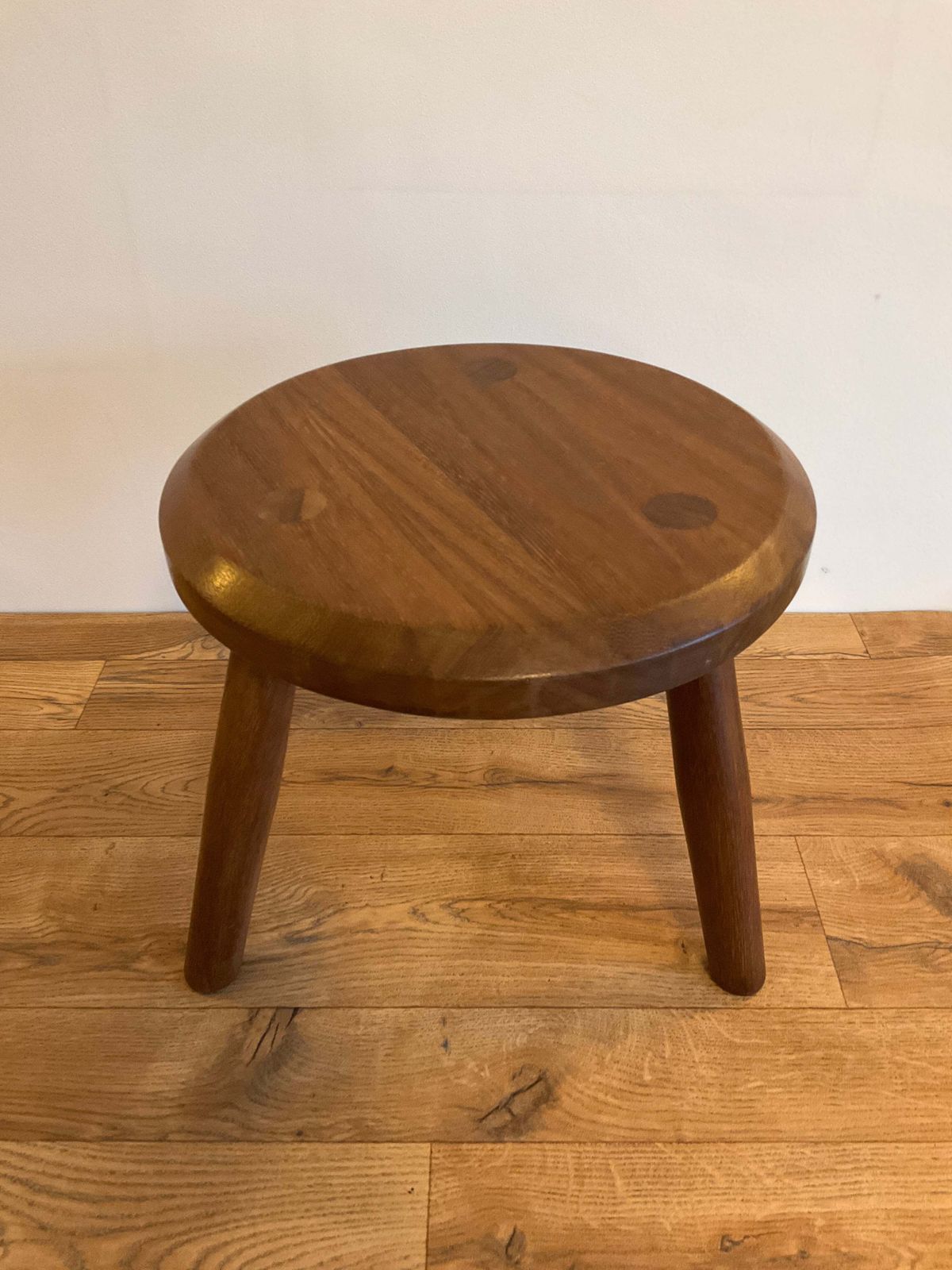 Vintage Mid Century Solid Wood Three Legged Stool / Plant Stand – 36cm Wide X 33cm High photo 110.0