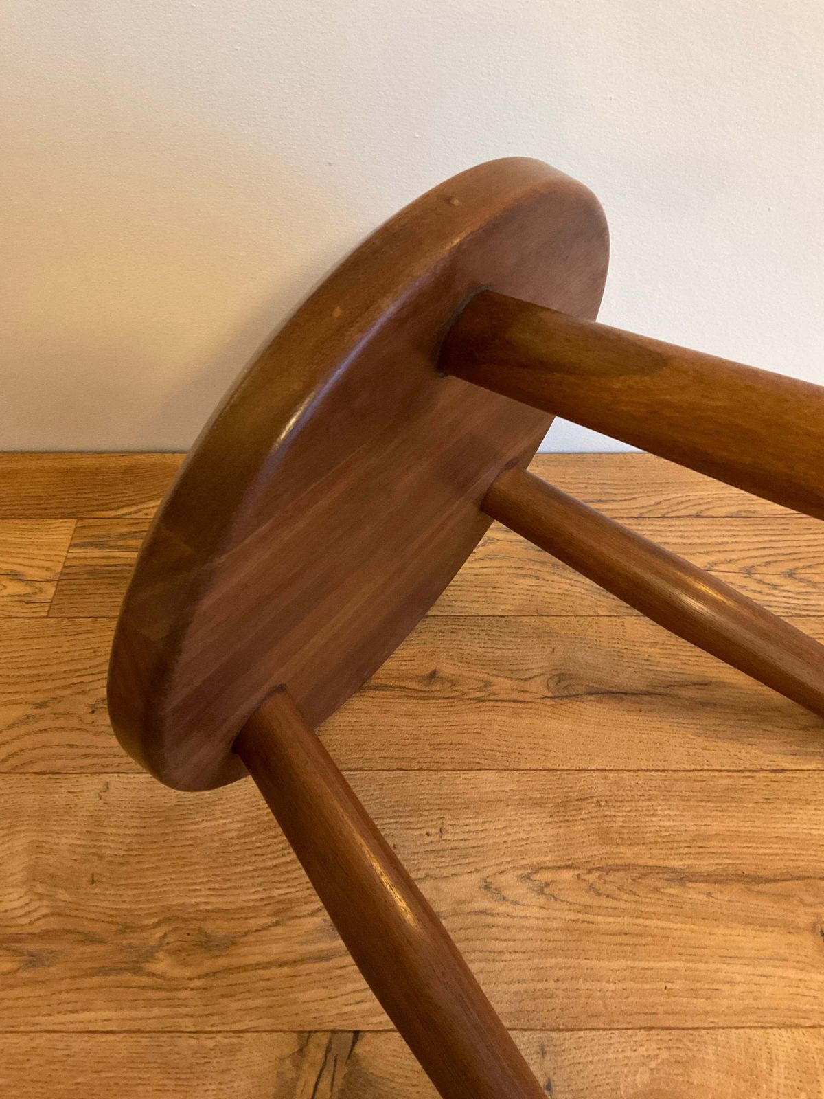 Home Decor Vintage Mid Century Solid Wood Three Legged Stool / Plant Stand – 36cm Wide X 33cm High photo