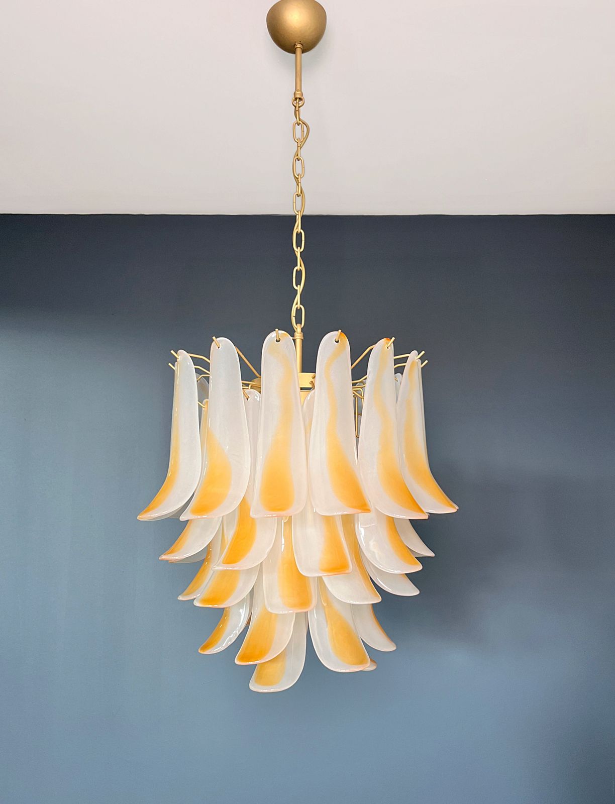 Italian Vintage Murano Chandelier   41 Acid Etched Amber Glass Petals photo Lighting