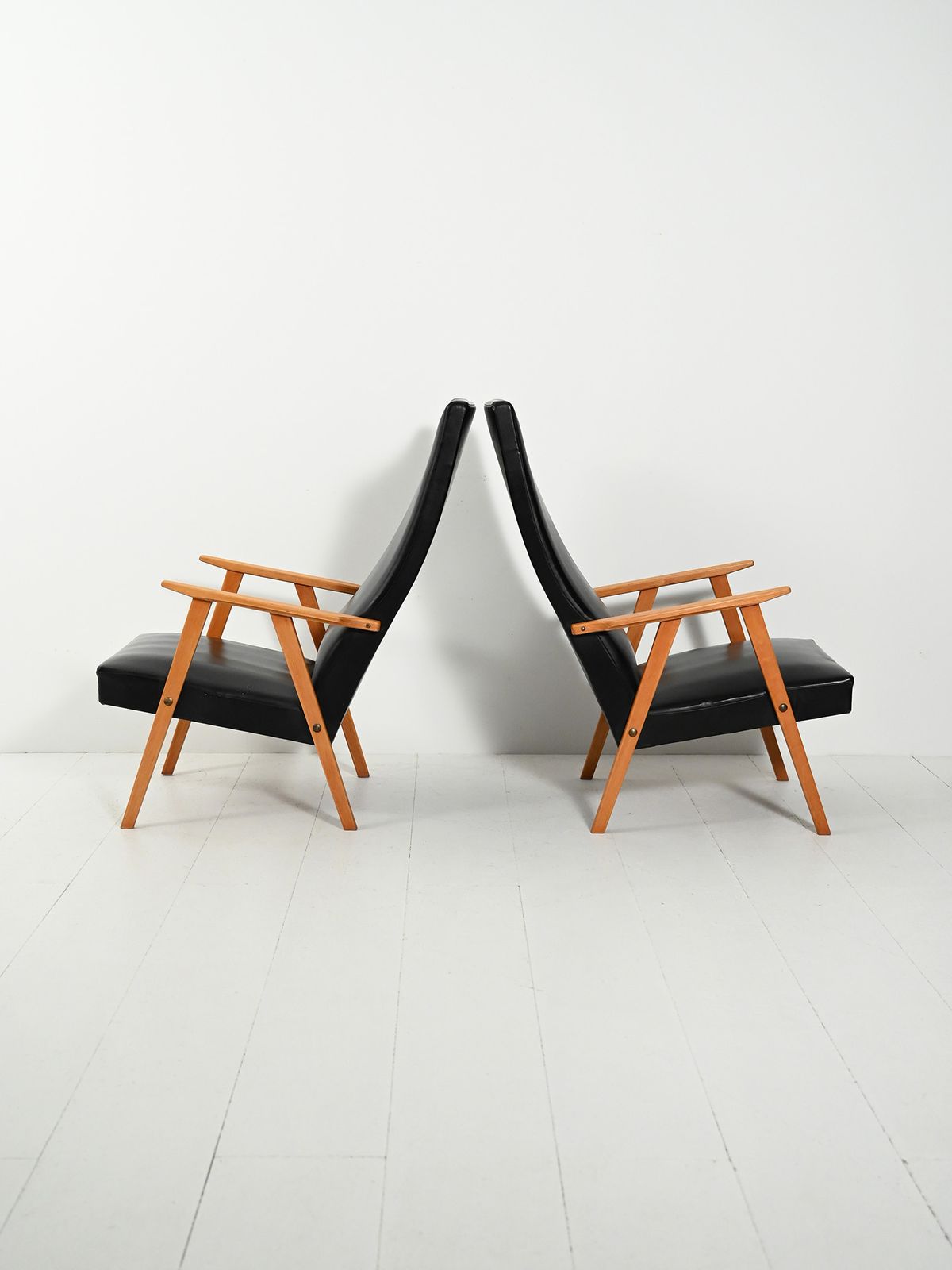 Pair Of Scandinavian Armchairs From The 1950s And 1960s With High Backs