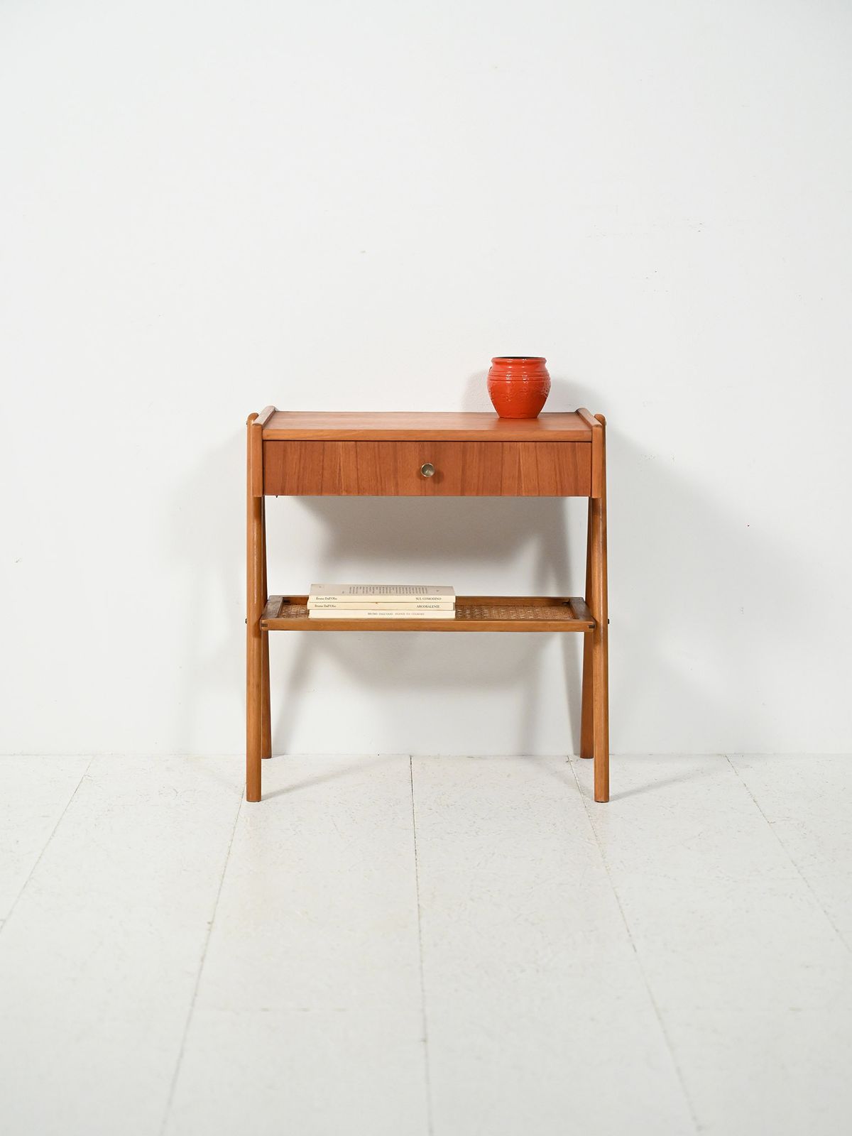 Scandinavian 1950s Teak Bedside Table With Vienna Straw