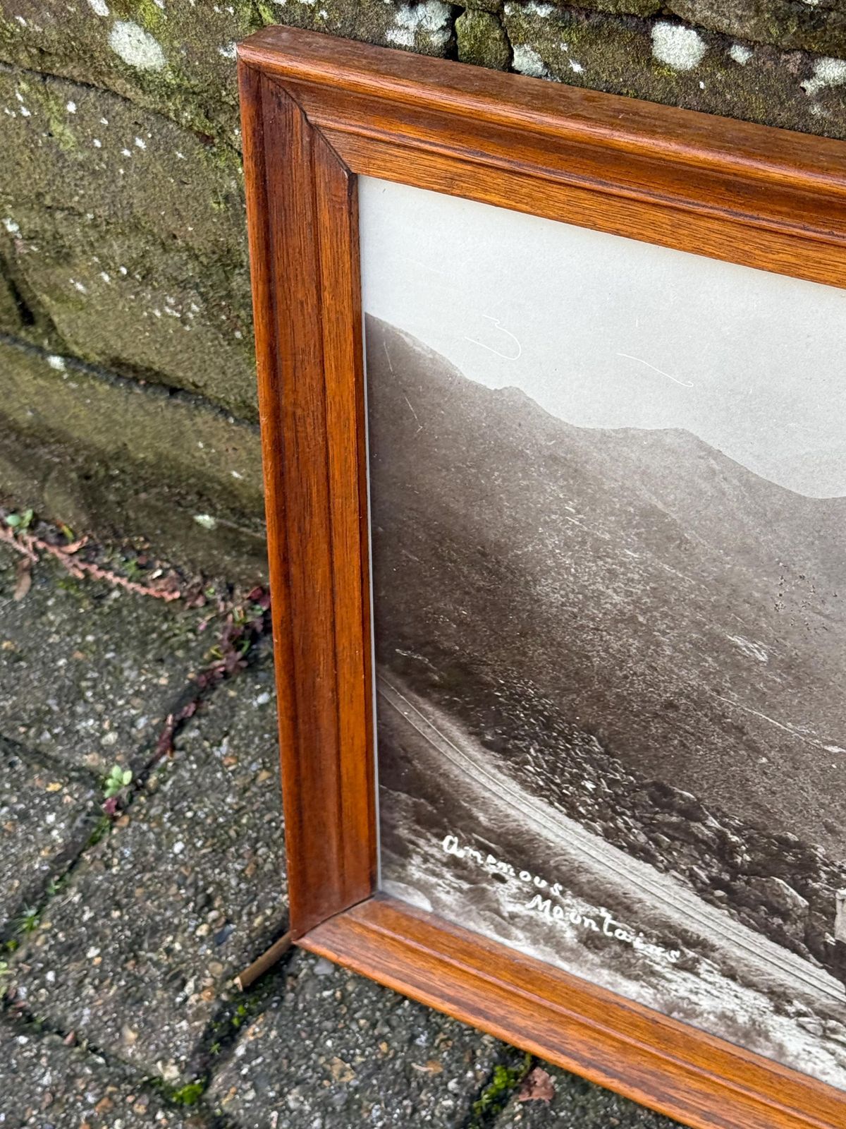Vintage Quality Oak Frame, Black And White Aran Mountains Landscape Photograph Wall Art photo vinterior