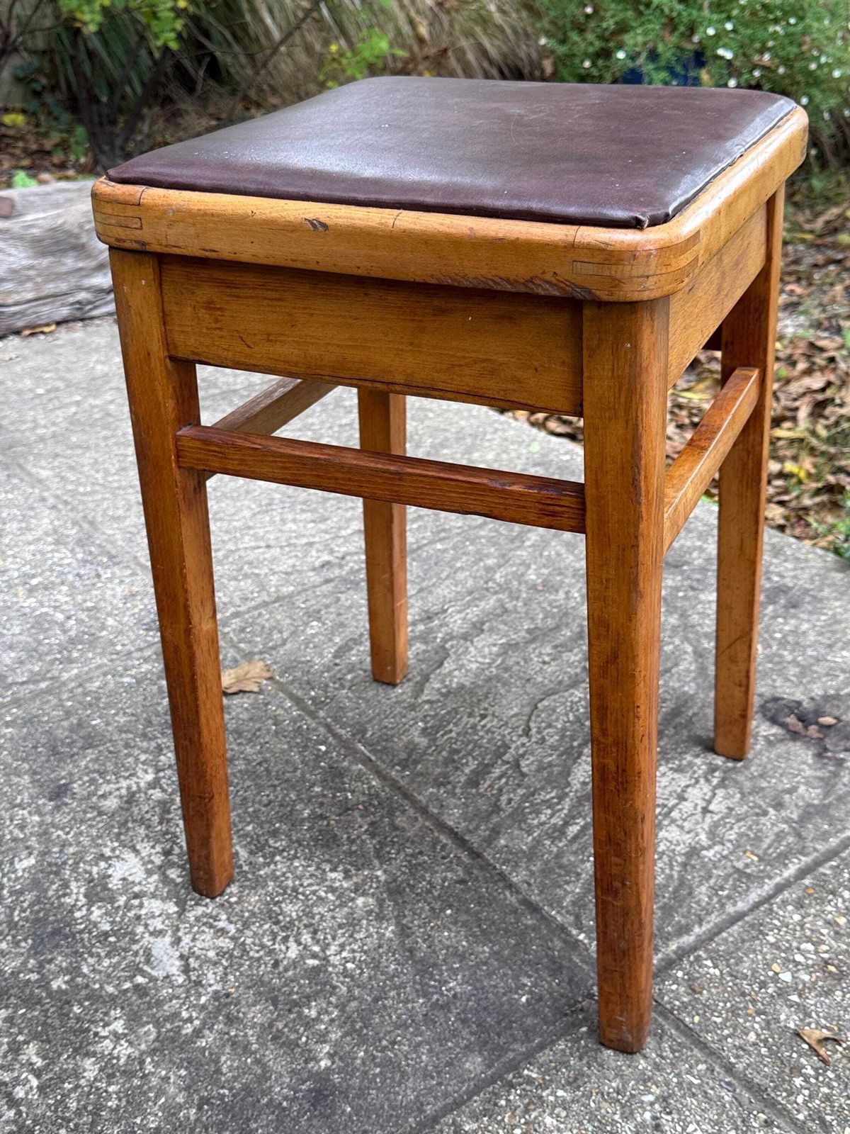 Mid Century Vintage Wooden Storage Stool Sewing Box Utility Seat 1960s 1970s photo for sale