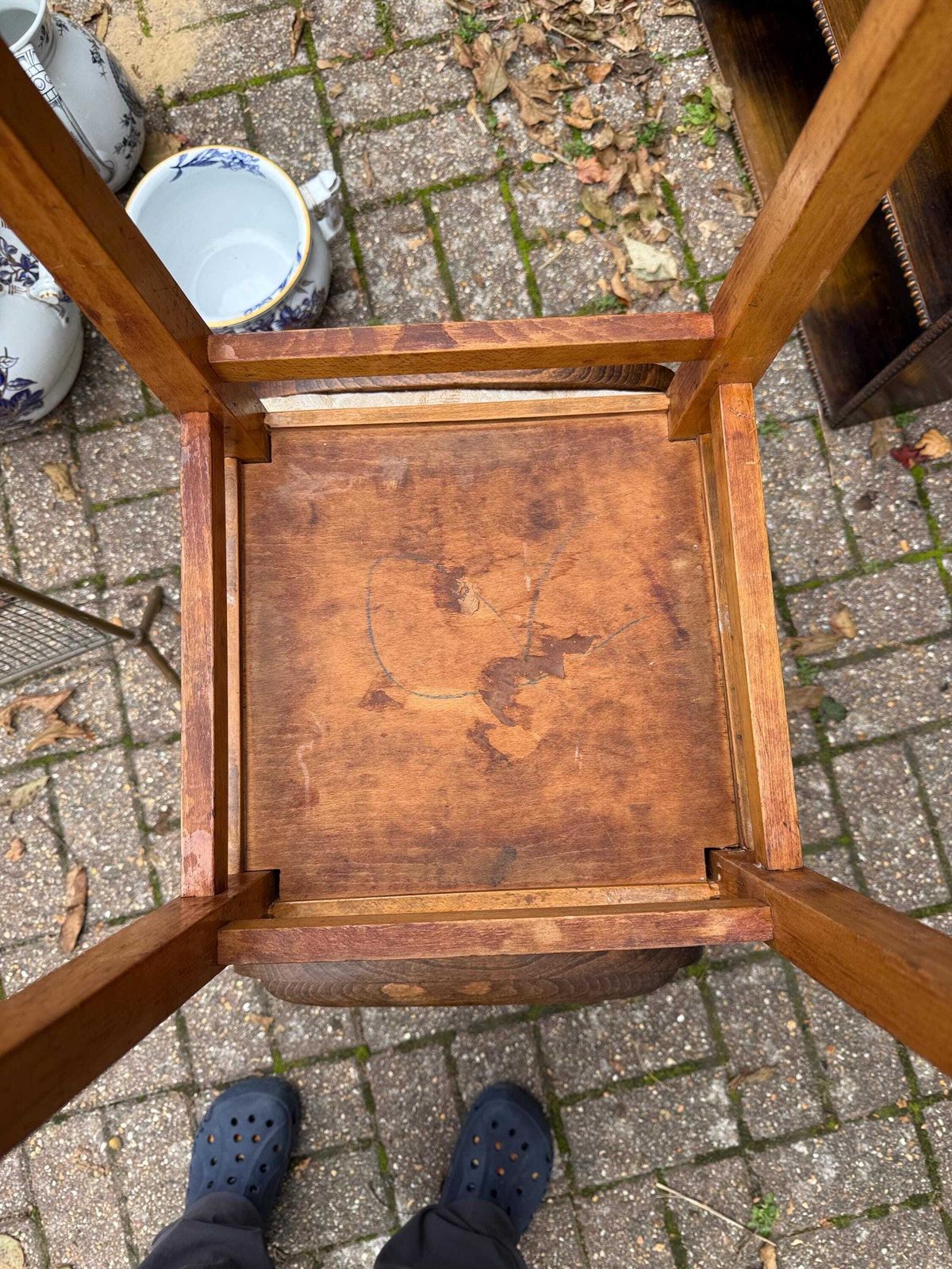 photo for sale Mid Century Vintage Wooden Storage Stool Sewing Box Utility Seat 1960s 1970s