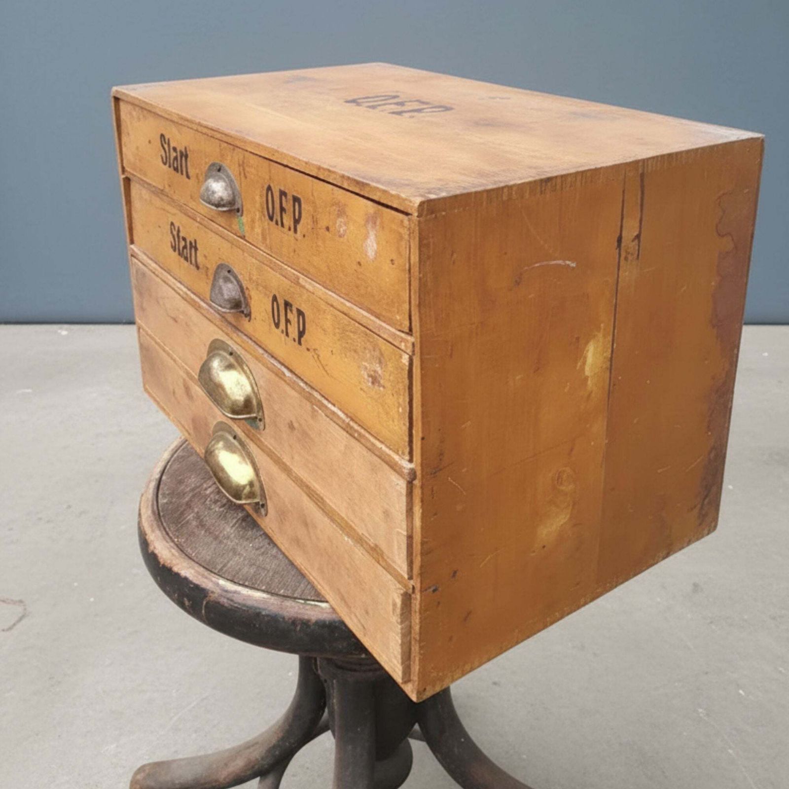 Industrial Wooden Filing Cabinet With Stenciled Marking Czechoslovakia, 1930s–1940s photo furniture