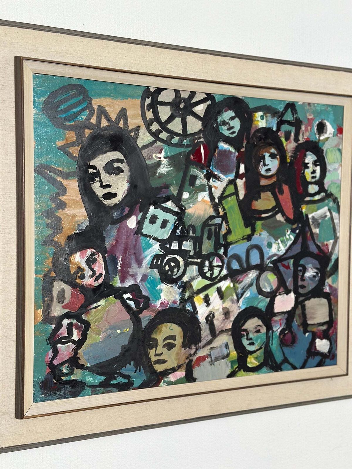 photo furniture Original Swedish Oil On Panel – “Collective With Youthful Face” By Erik Heinertz – Vintage & Framed – 60 × 69 Cm (23.6" × 27.2")
