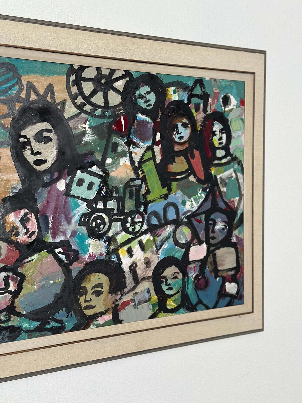Art Original Swedish Oil On Panel – “Collective With Youthful Face” By Erik Heinertz – Vintage & Framed – 60 × 69 Cm (23.6" × 27.2") photo
