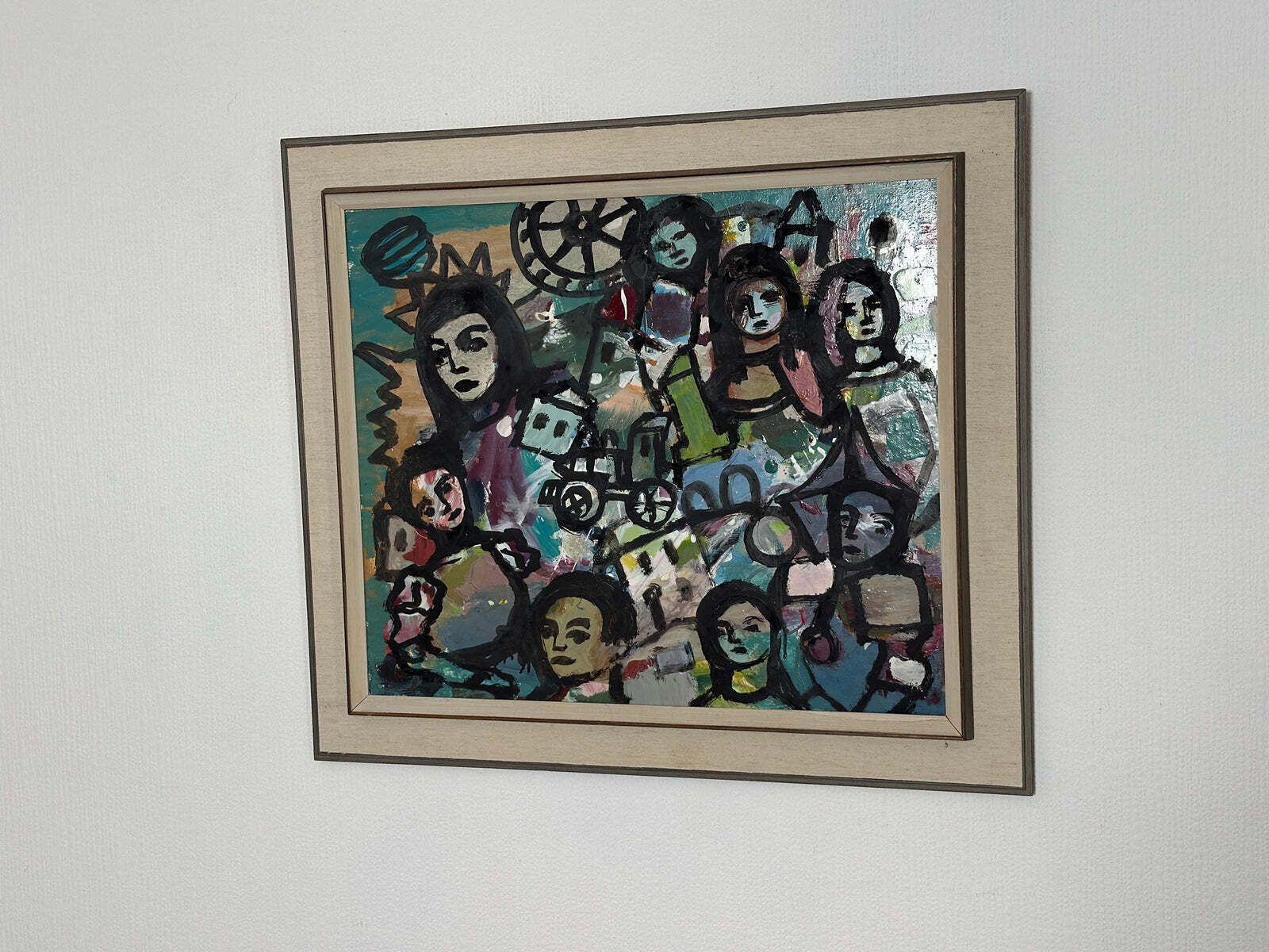 405.0 Original Swedish Oil On Panel – “Collective With Youthful Face” By Erik Heinertz – Vintage & Framed – 60 × 69 Cm (23.6" × 27.2") photo