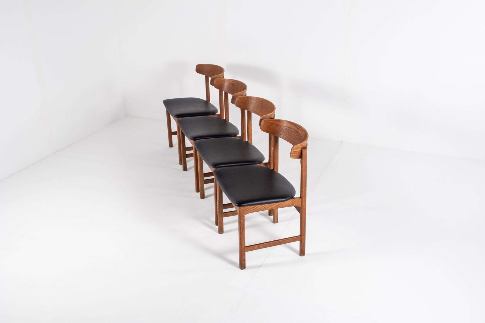 Set Of 4 Danish Oak Dining Chairs, Newly Upholstered In Black Skai, 1960s photo Furniture