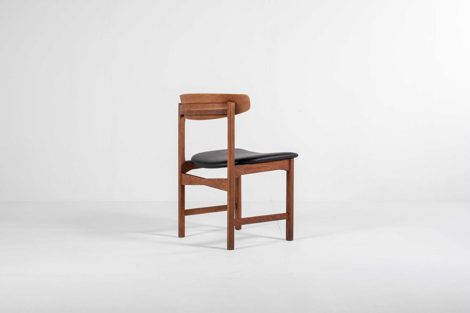 photo for sale Set Of 4 Danish Oak Dining Chairs, Newly Upholstered In Black Skai, 1960s