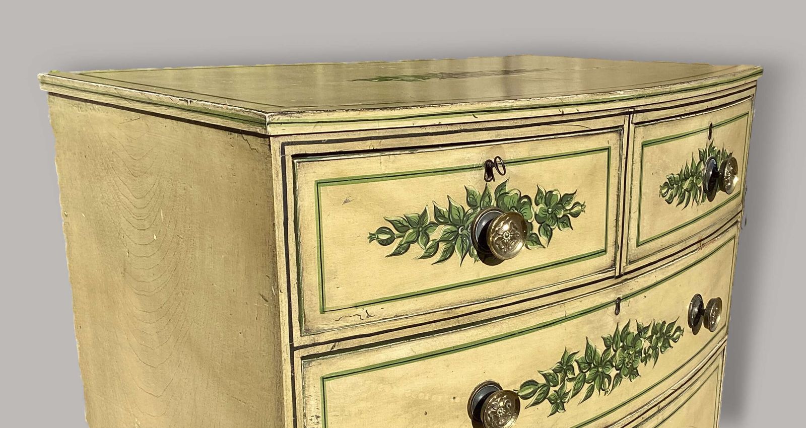 Charming Regency Painted Bow Fronted Chest Of Drawers photo buy