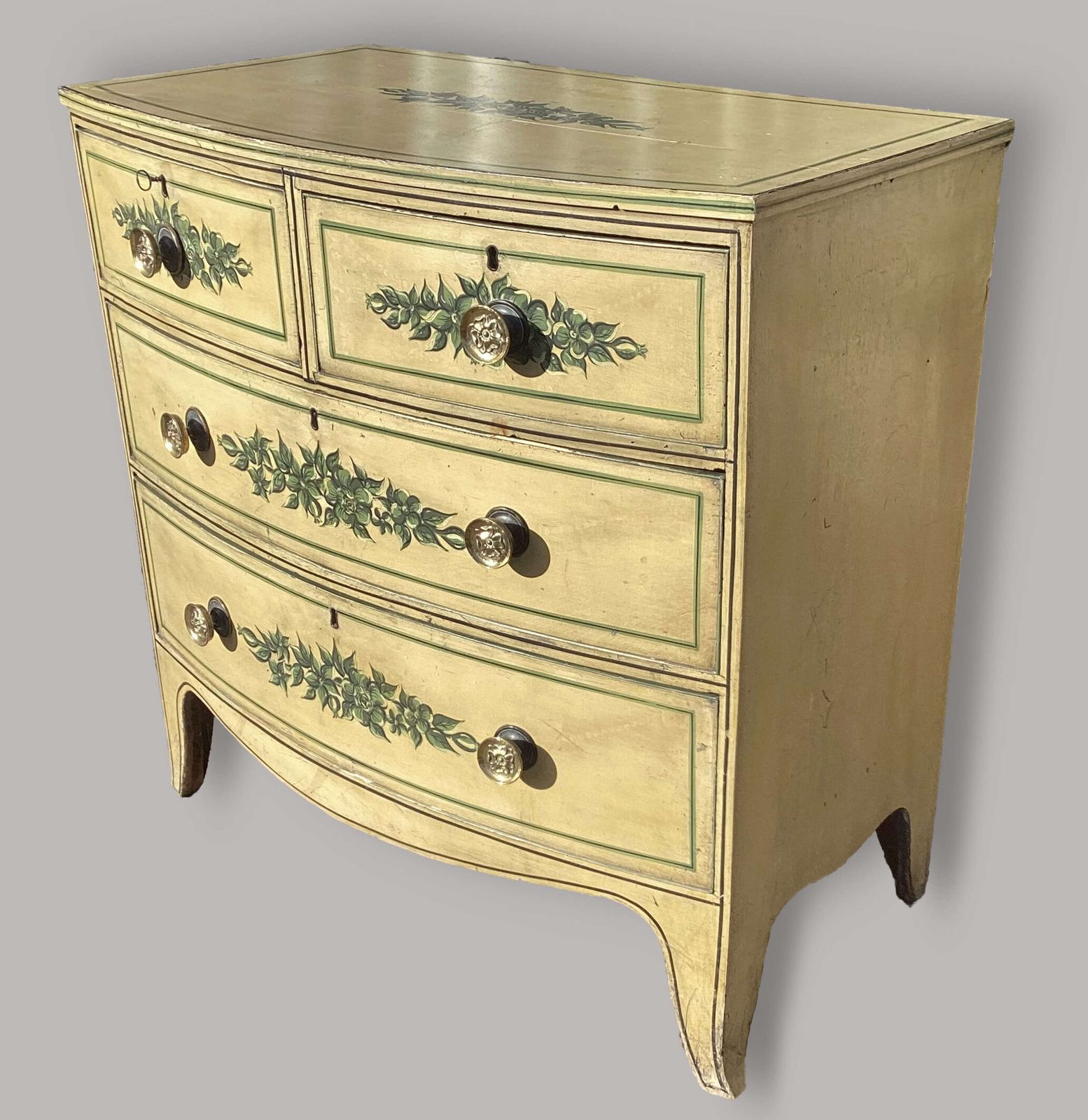 Furniture Charming Regency Painted Bow Fronted Chest Of Drawers photo