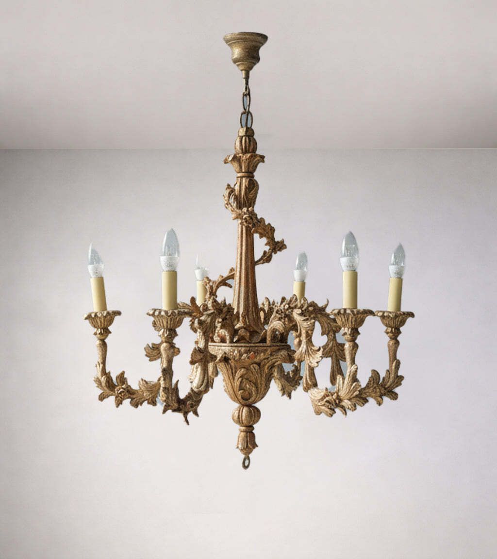 Giltwood Five Arm Chandelier Central Europe, Early 20th Century photo for sale