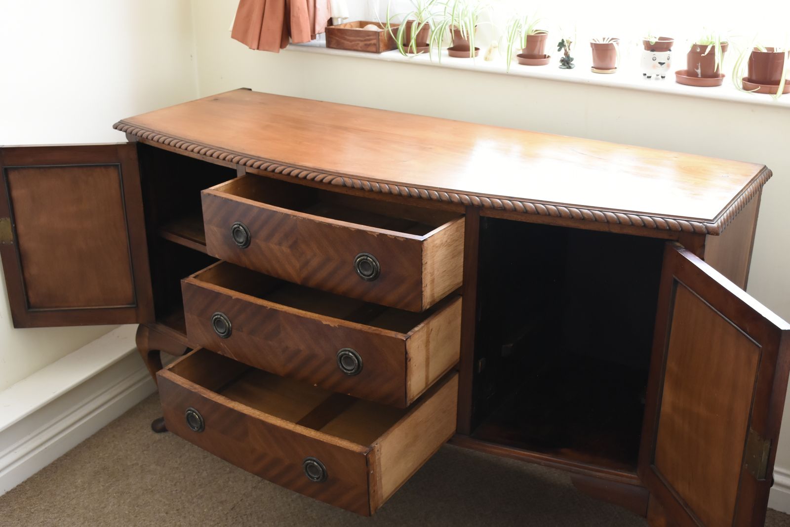 Stunning Antique Queen Anne Style Sideboard photo furniture