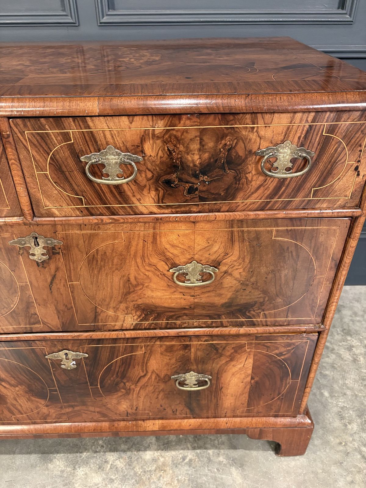 William & Mary Inlaid Walnut Chest Of Drawers photo vintage