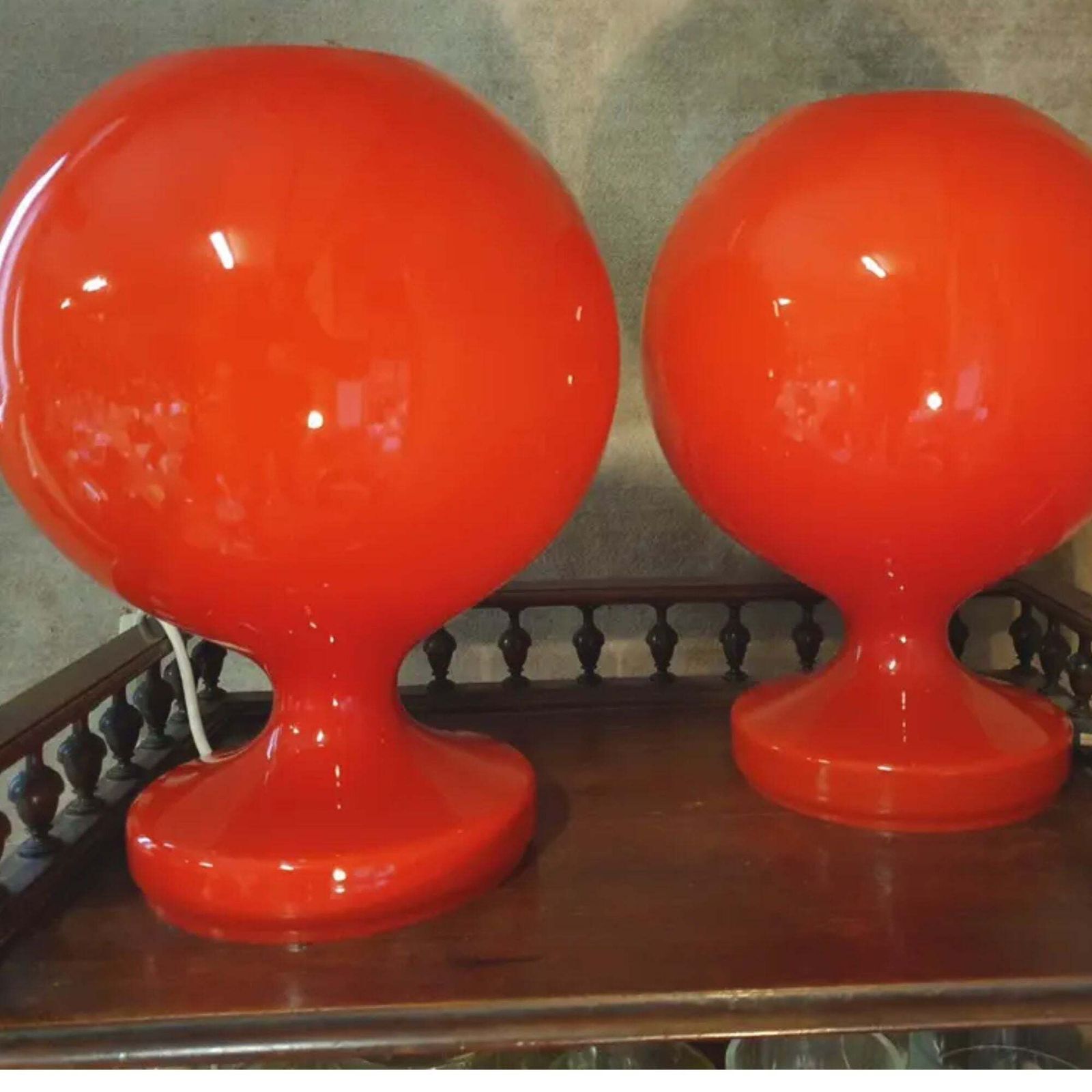 Paar Rode Opaline Glazen Tafellampen Voor Jihlava, Tsjecho Slowakije, Jaren 1960 photo furniture
