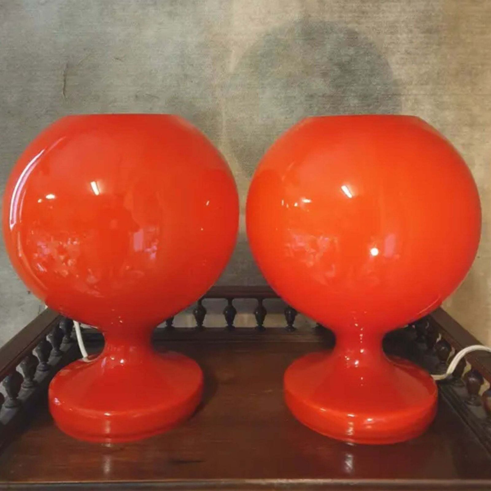 Pair Of Red Opaline Glass Table Lamps For Jihlava, Czechoslovakia, 1960s photo Lighting