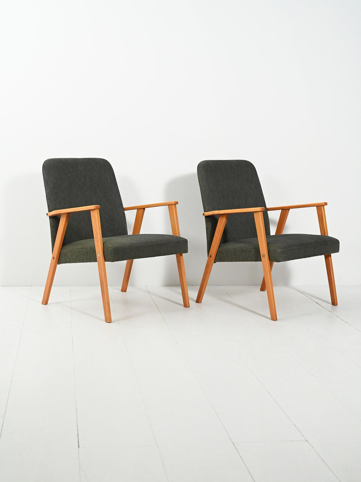 Pair Of Scandinavian Beech Armchairs With Grey Upholstery photo Furniture