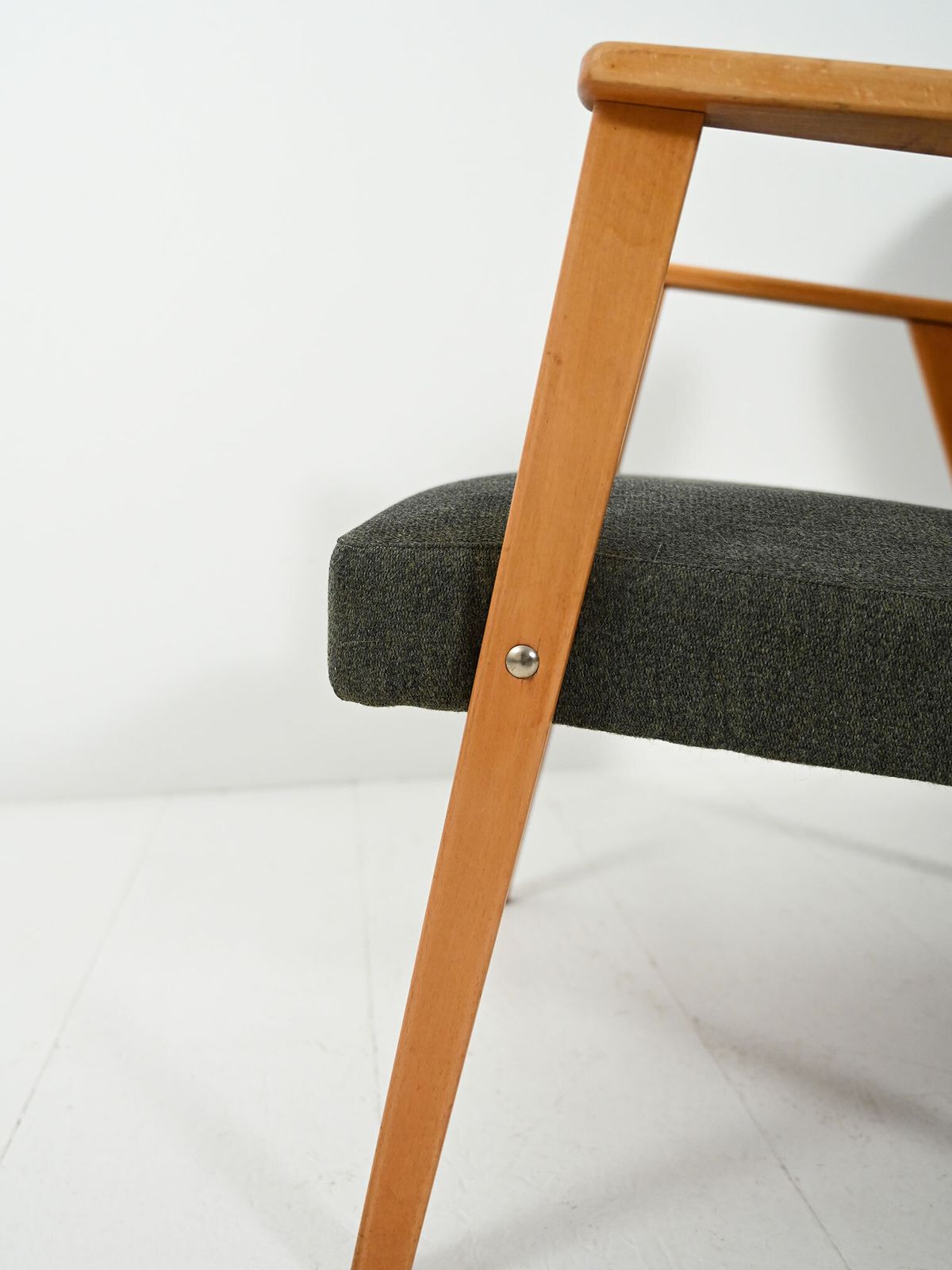 Pair Of Scandinavian Beech Armchairs With Grey Upholstery photo vintage