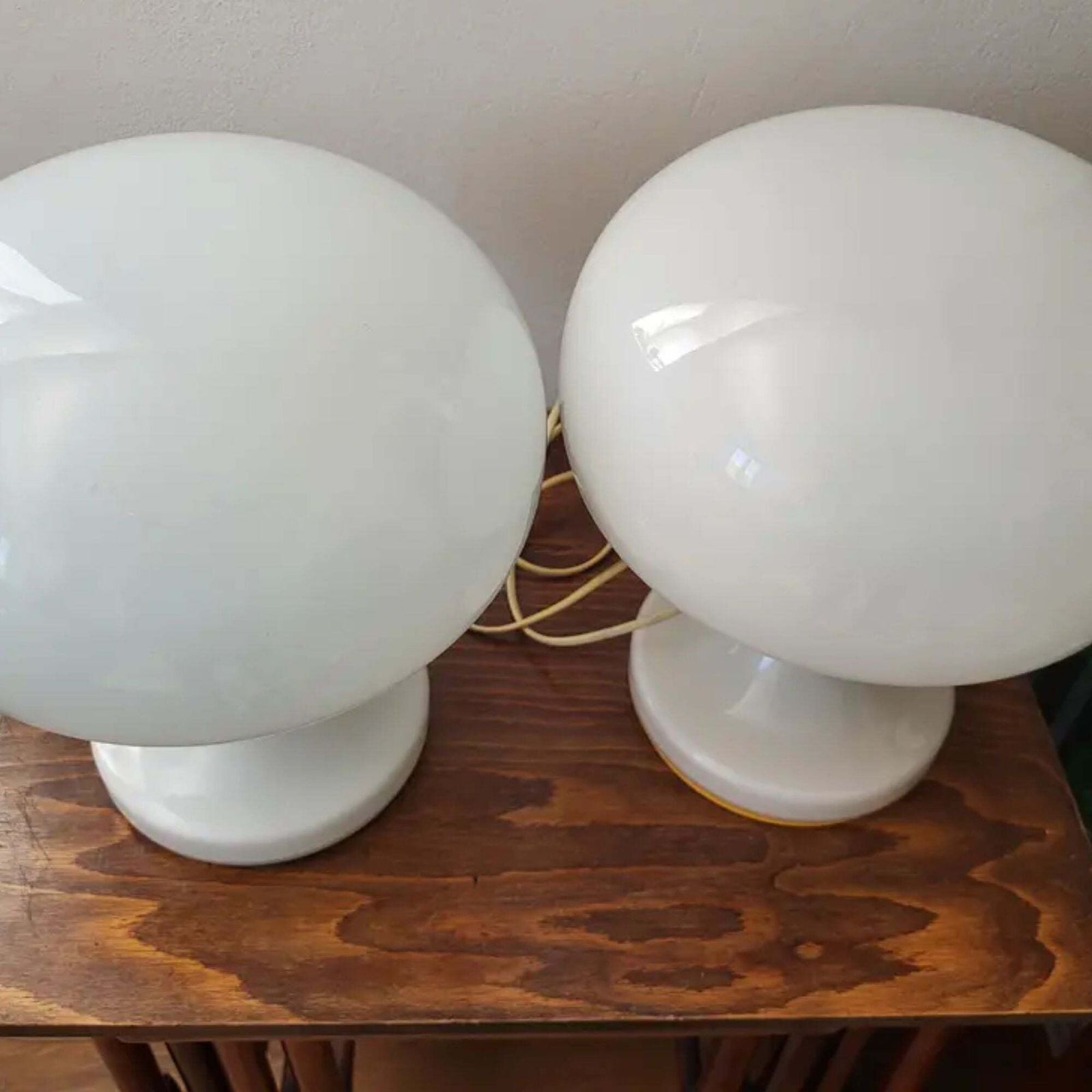 Pair Of White “Mushroom” Table Lamps For Jihlava, Czechoslovakia, 1970s photo Lighting