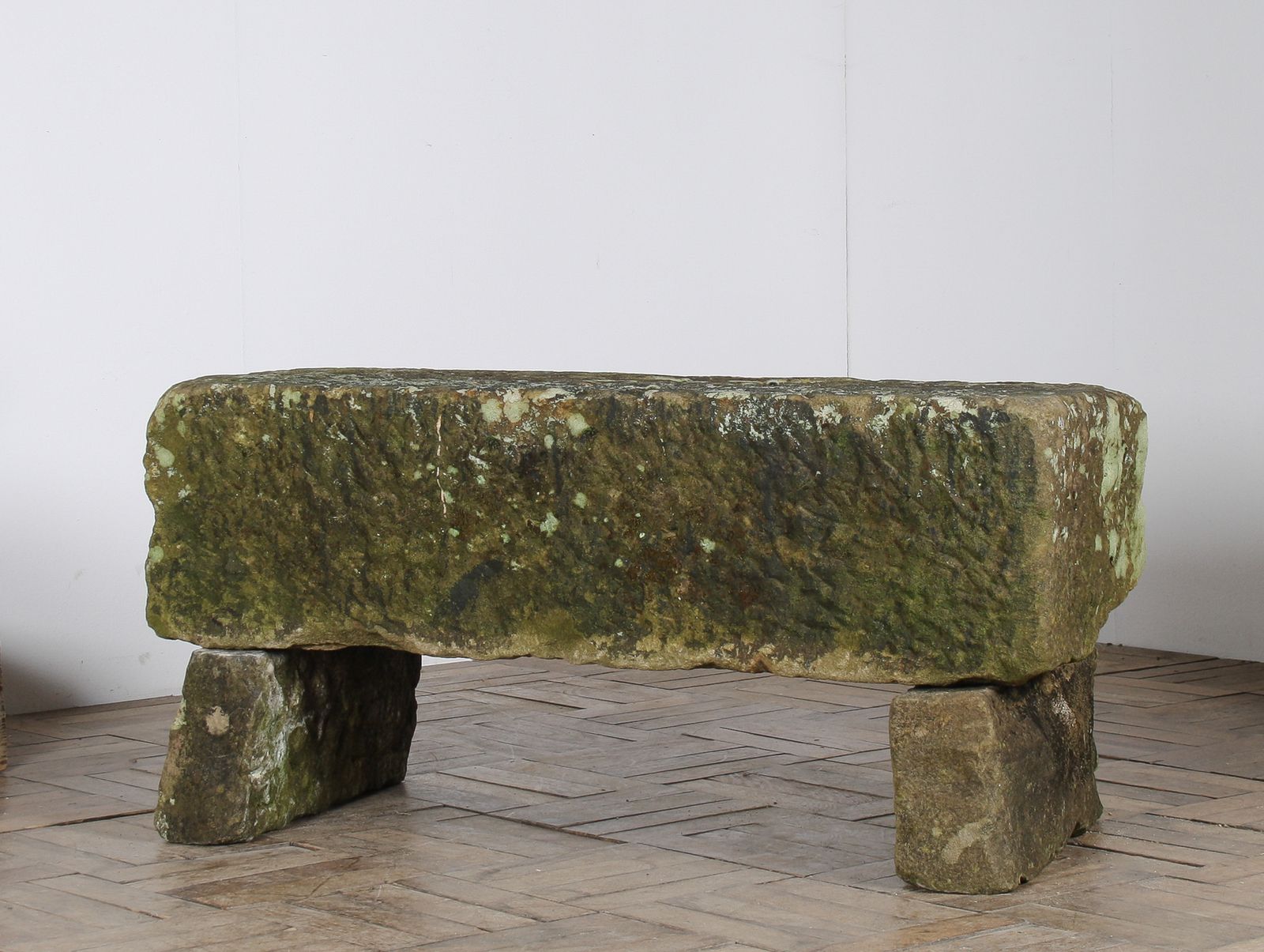 Reclaimed Carved Stone Sandstone Garden Bench Seat With Weathered Patina photo for sale