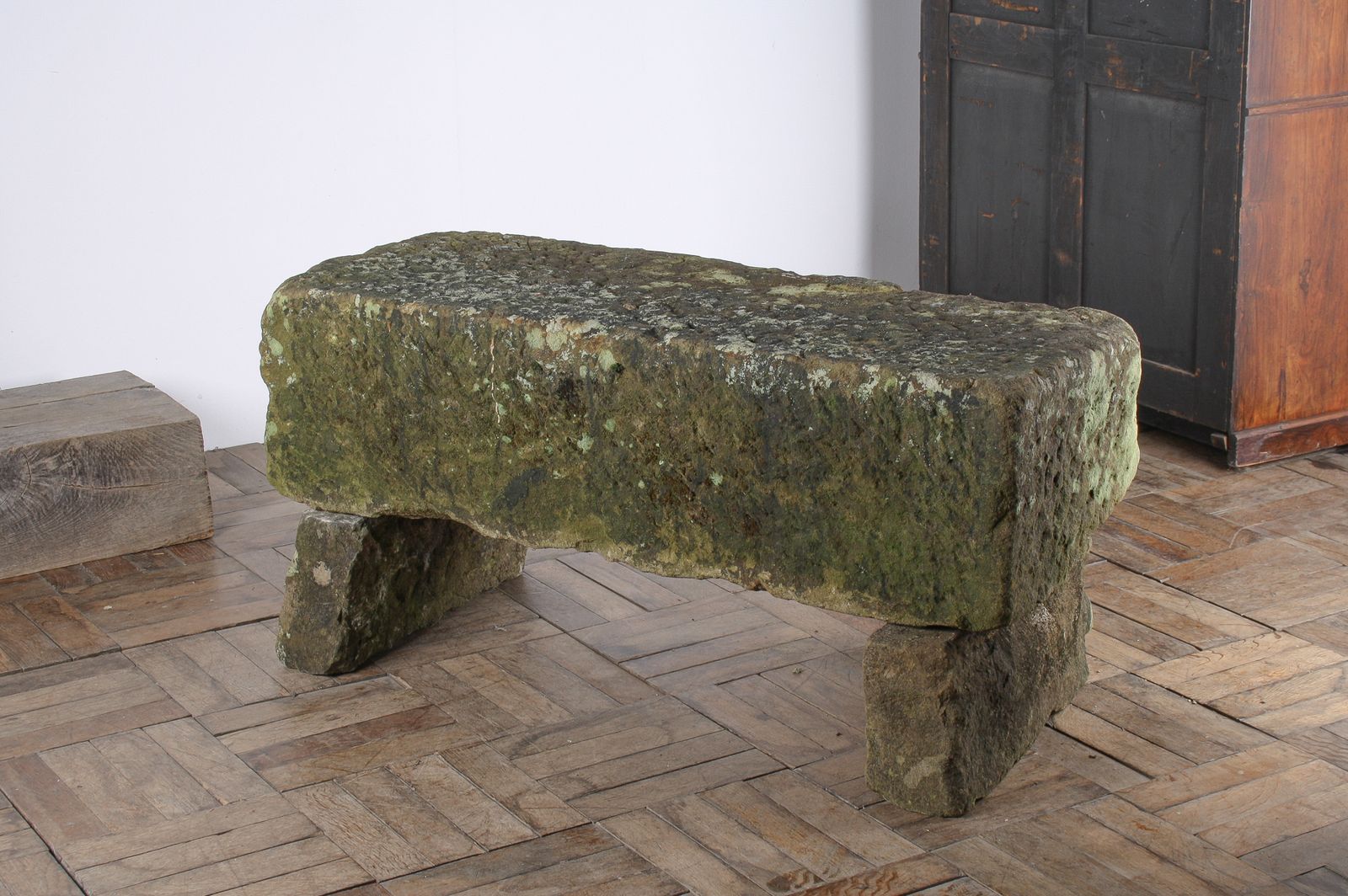Reclaimed Carved Stone Sandstone Garden Bench Seat With Weathered Patina photo vintage