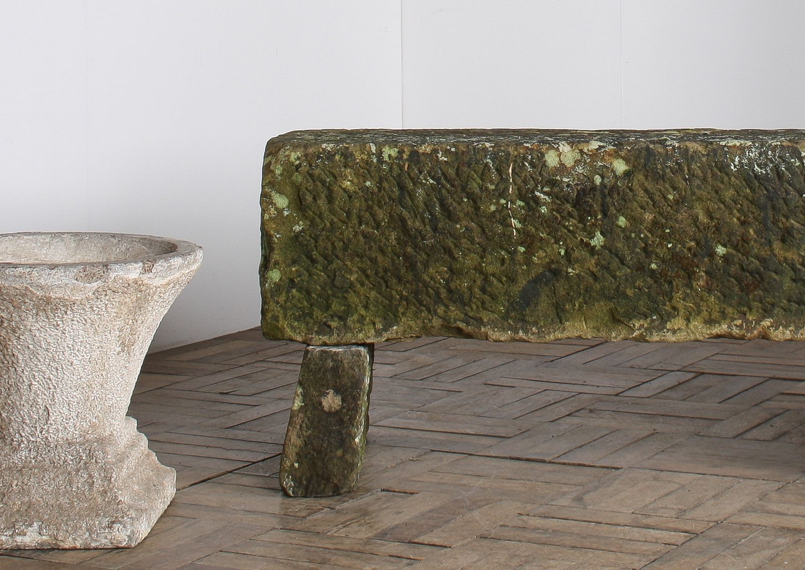 photo furniture Reclaimed Carved Stone Sandstone Garden Bench Seat With Weathered Patina