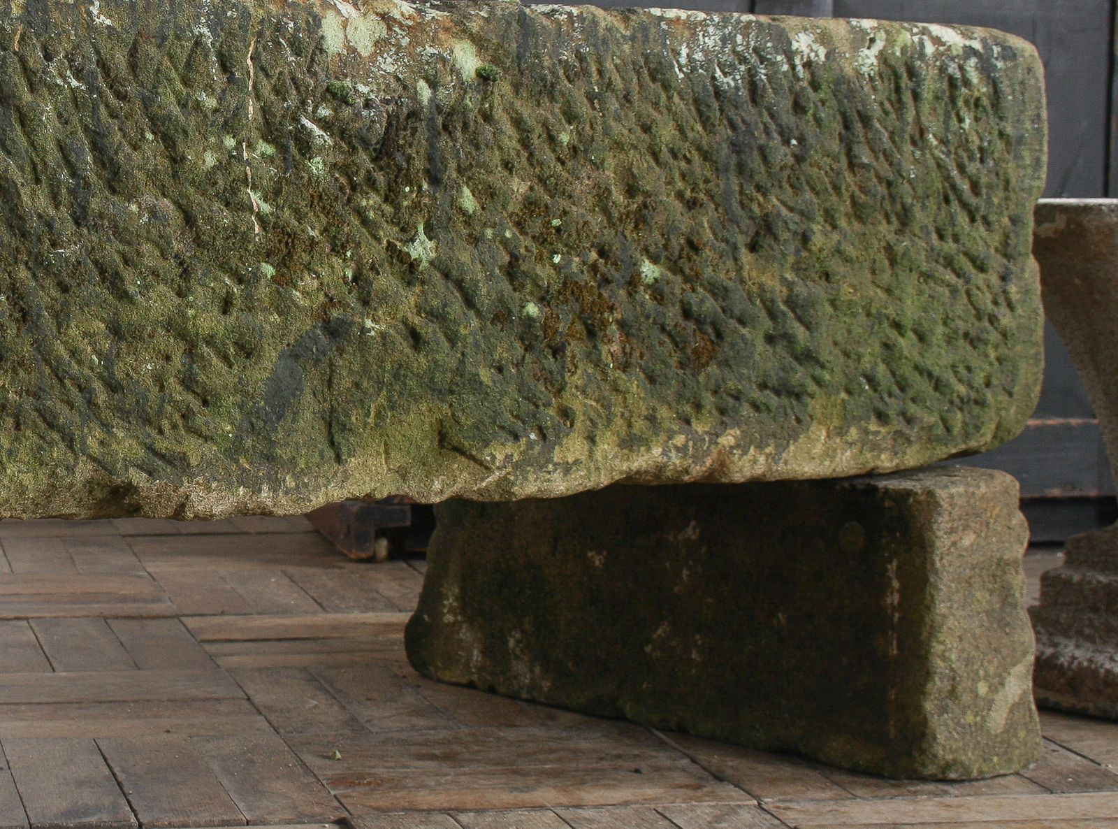 photo buy Reclaimed Carved Stone Sandstone Garden Bench Seat With Weathered Patina
