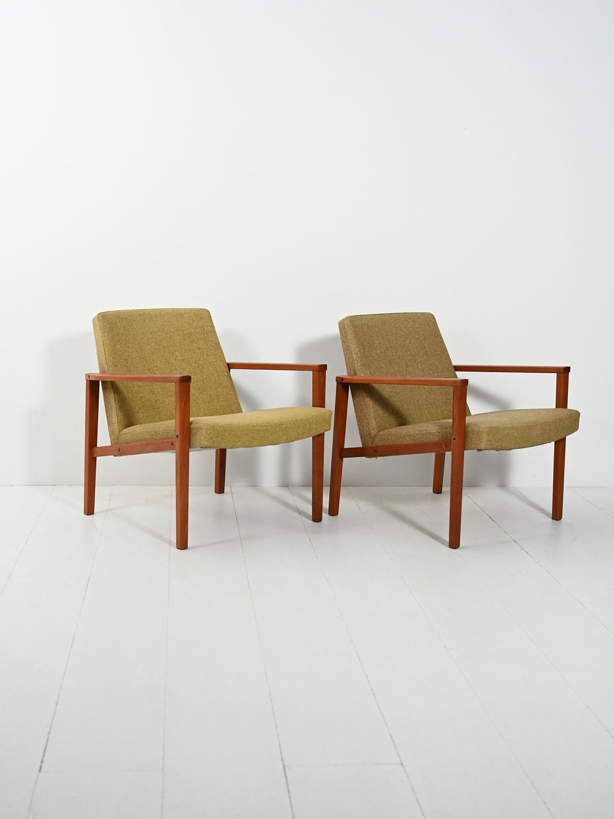 Pair Of Danish Teak Armchairs With Green Upholstery photo Furniture