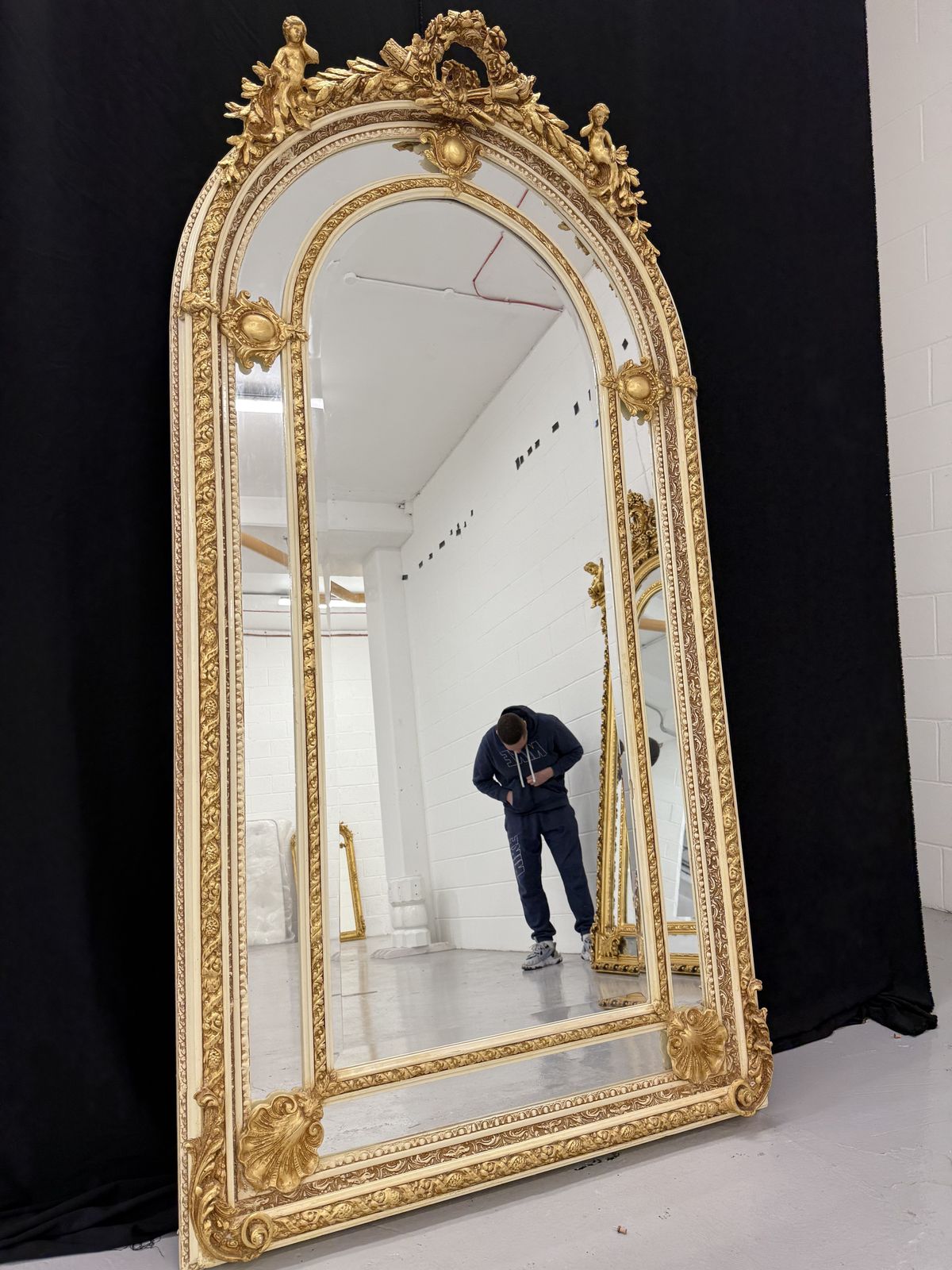Antique Style French Regency Empire Rocco Ornate Mirror  Gold Cream 7ft photo for sale