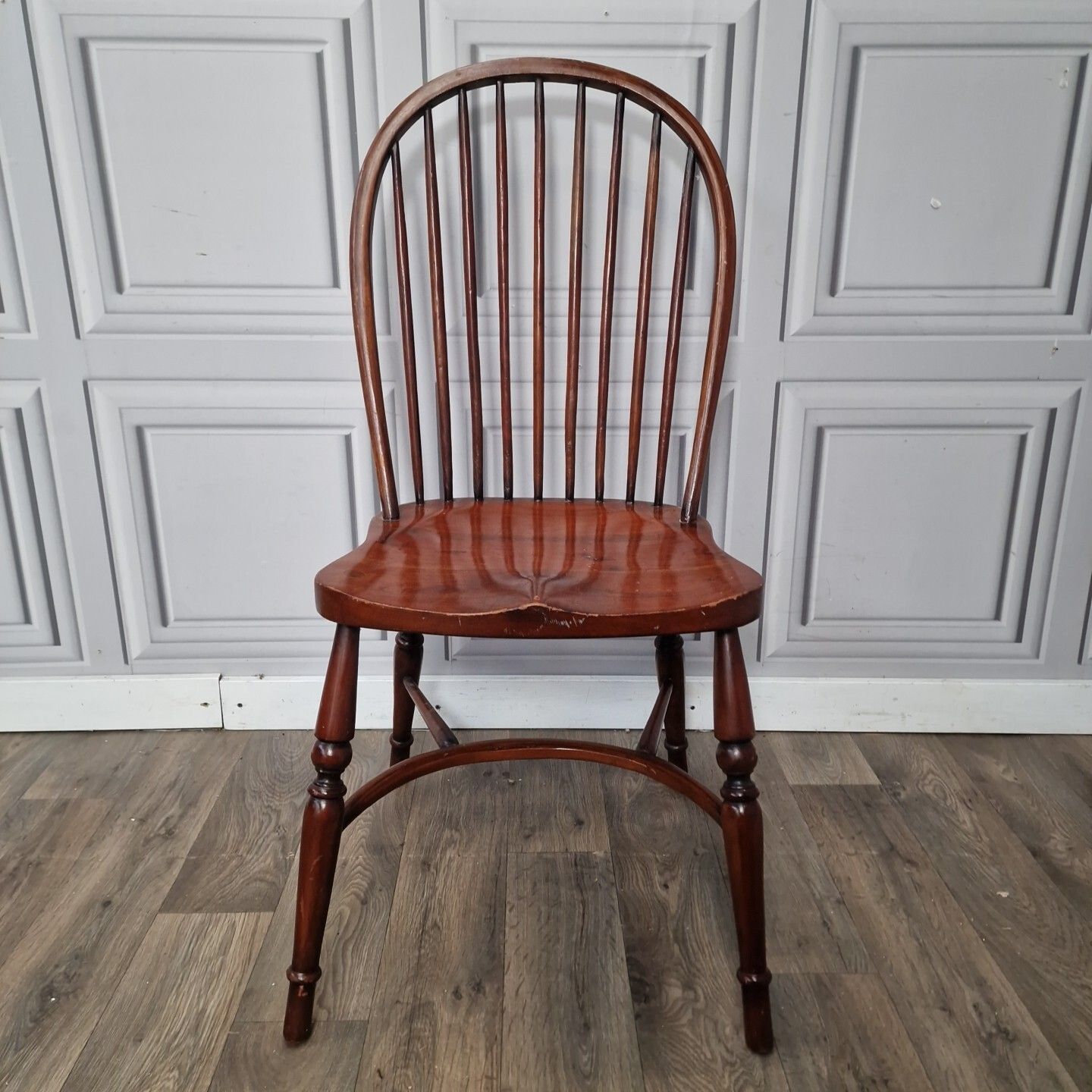 Antique Windsor Chair Turned Spindle Crinoline Stretcher Stick Hoop Back photo 140.0