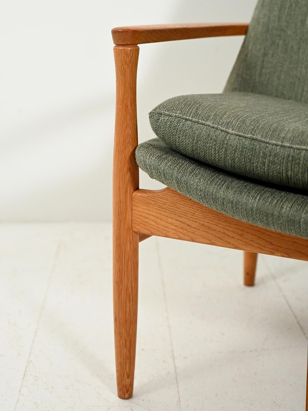 Scandinavian Armchair In Oak And Sage Green Wool photo buy