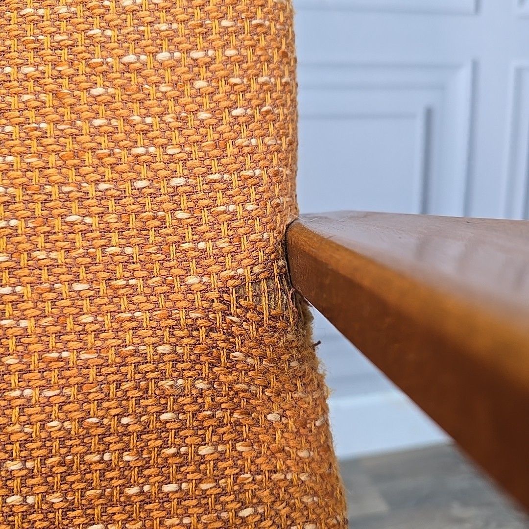 Vintage Armchair Mid Century Modern Teak Upholstered Fireside Chair Danish photo vintage