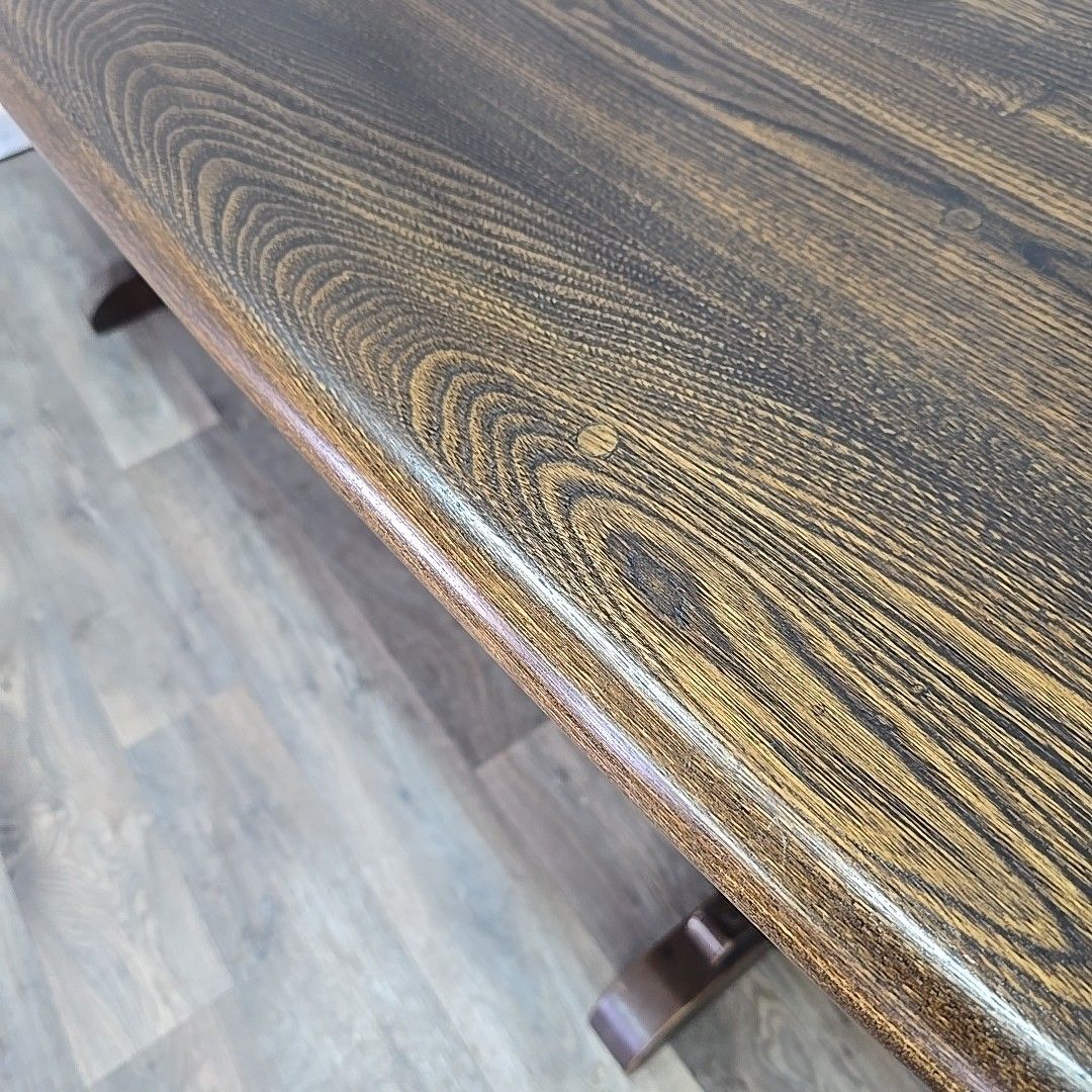 photo vintage Ercol Refectory Dining Table 6ft Solid Elm Top & Beech Base – Farmhouse