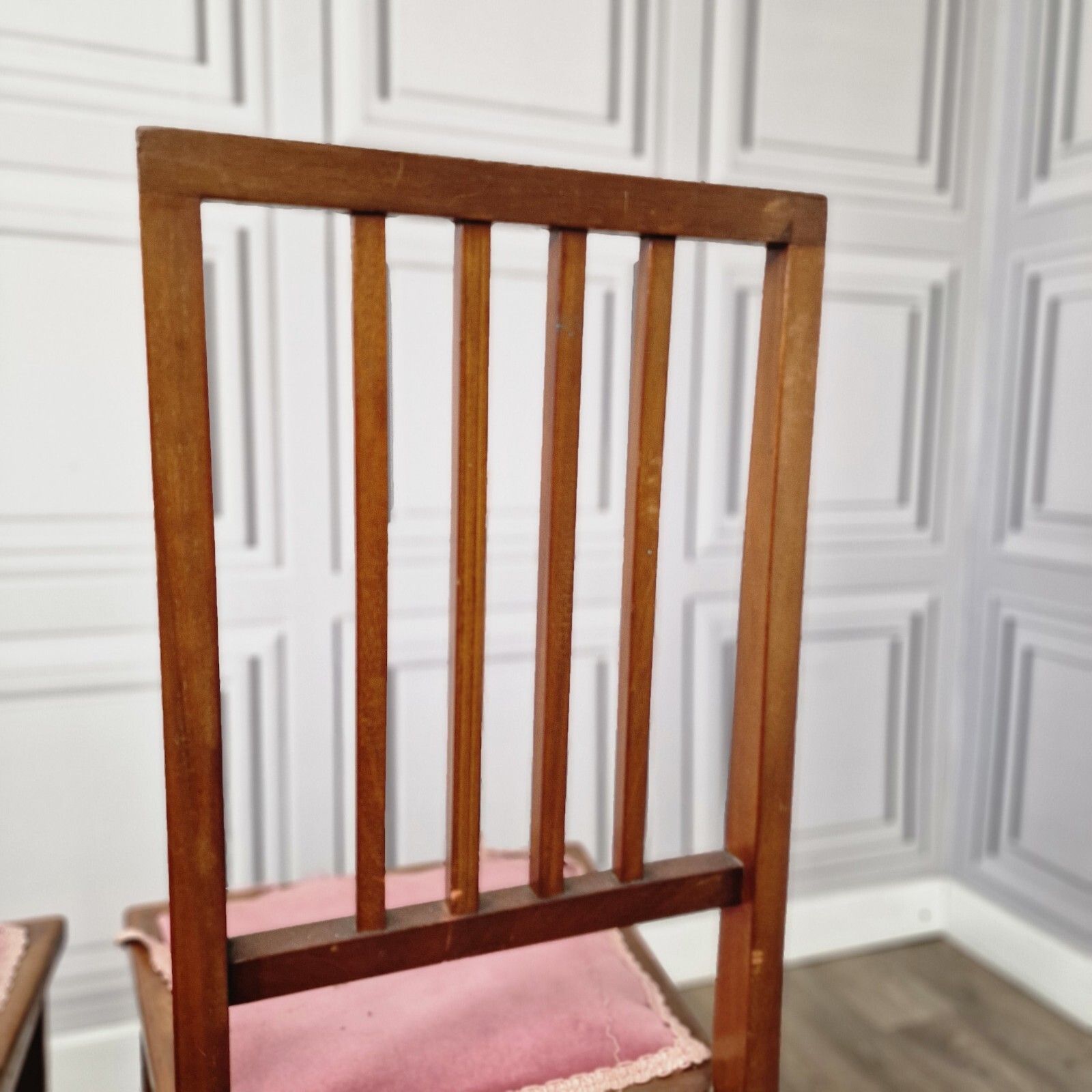 photo vinterior Pair X2 Antique Chairs Edwardian Wooden Slat Back  Upholstered Bedroom