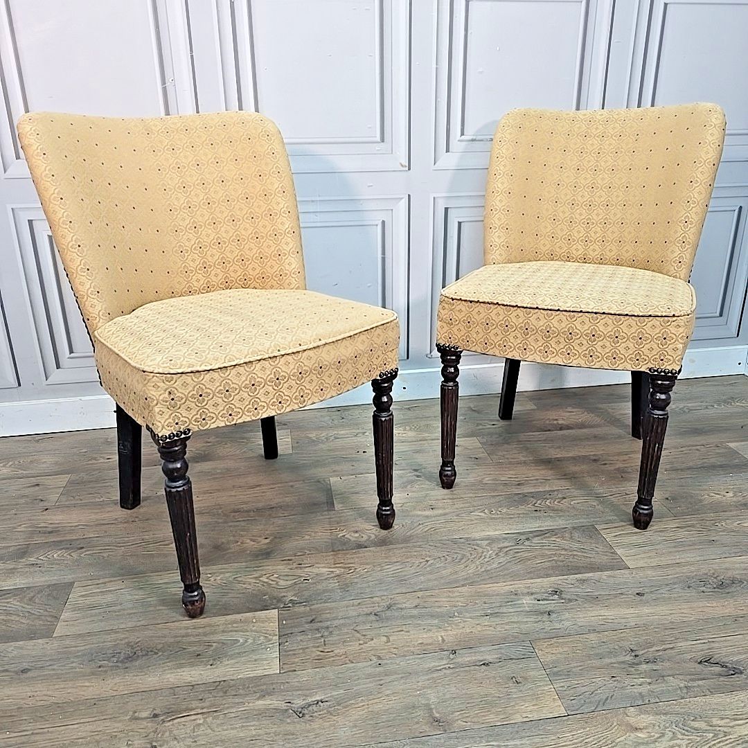 Pair 2 Vintage Chairs Upholstered Bedroom  – Occasional Victorian Style Seats