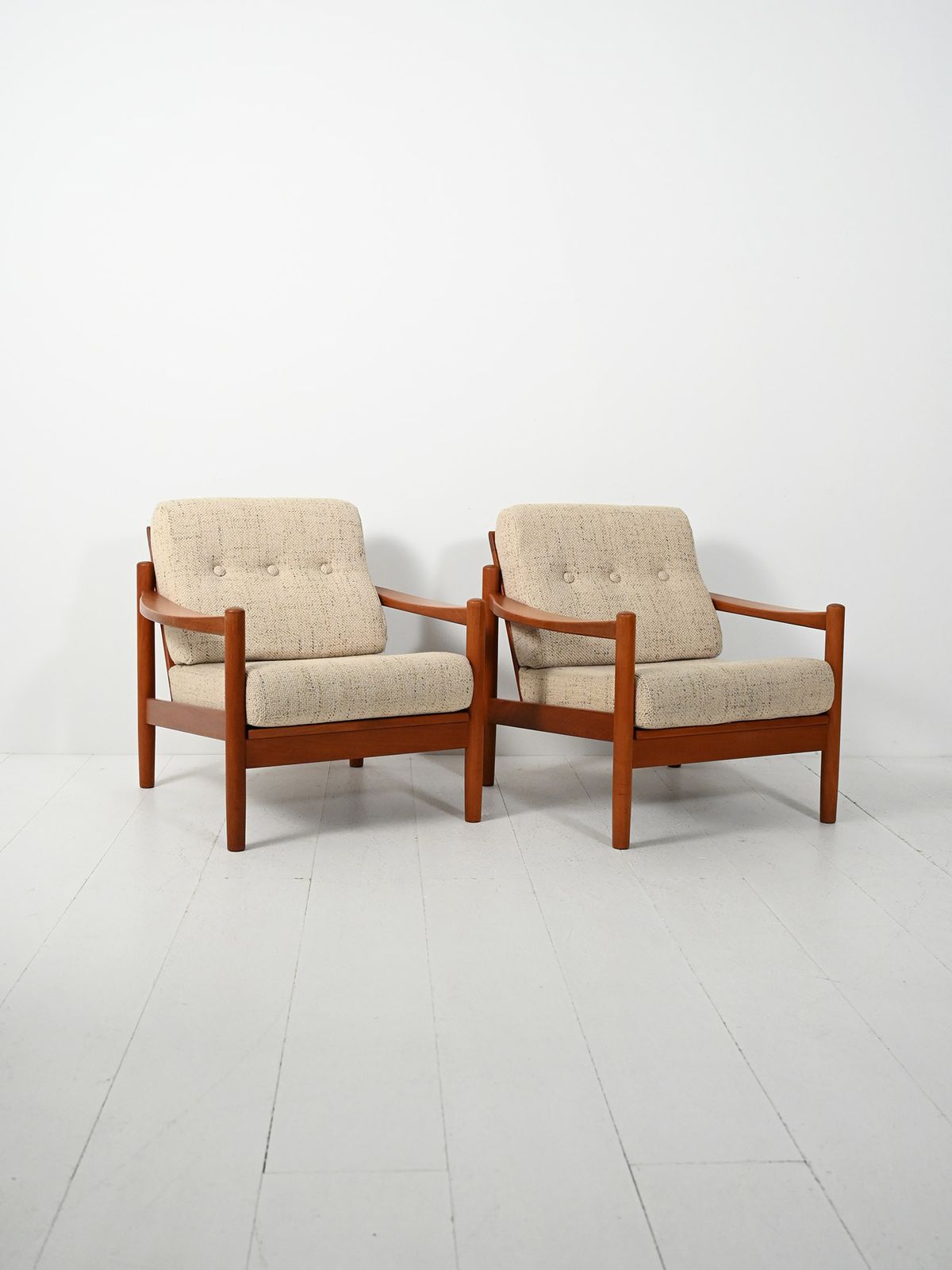 Pair Of Danish Armchairs With Beige Cushions From The 1950s photo for sale