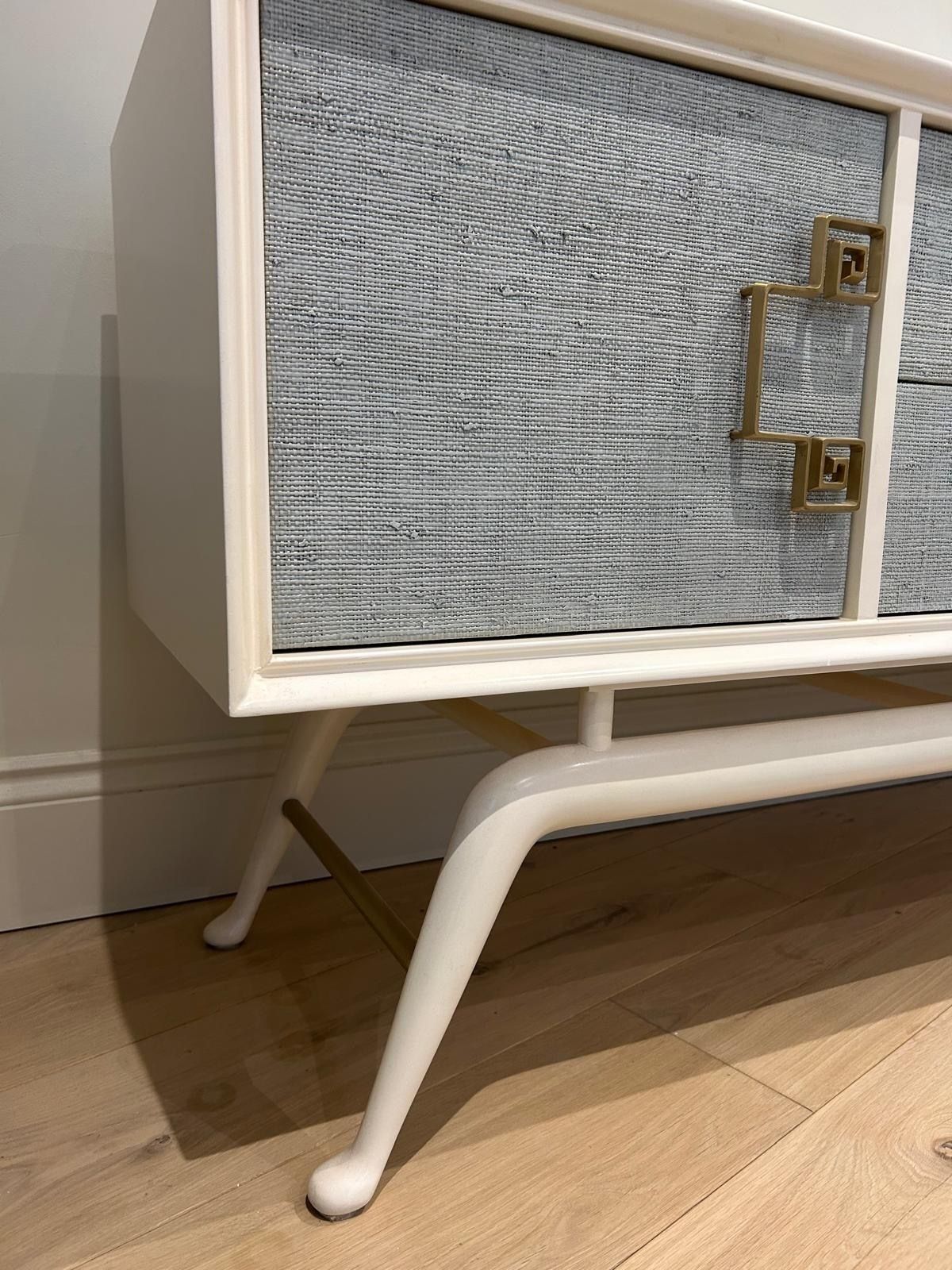 Jonathan Adler Siam Credenza Sideboard   Ivory Lacquered Mahogany With Ice Blue Natural Raffia Doors And Brass Features photo 1500.0