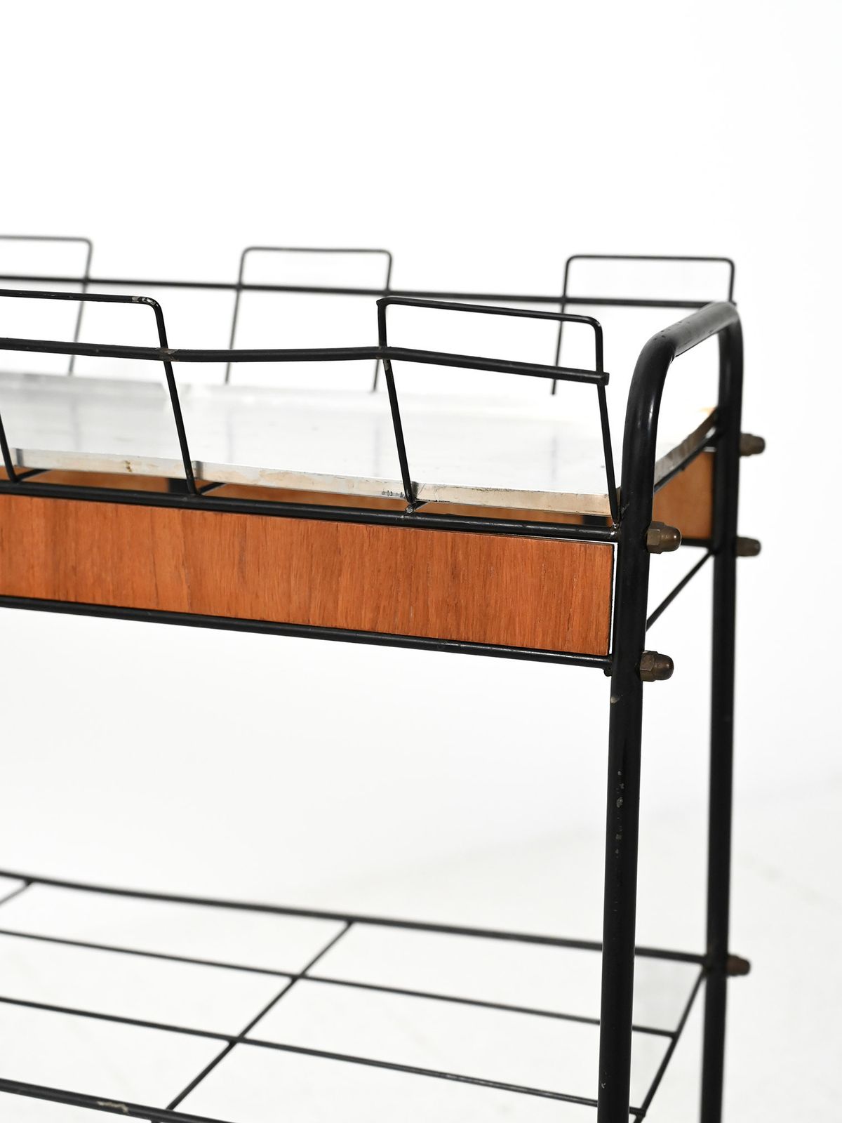 Scandinavian Flower Stand In Black Metal And Teak photo vinterior