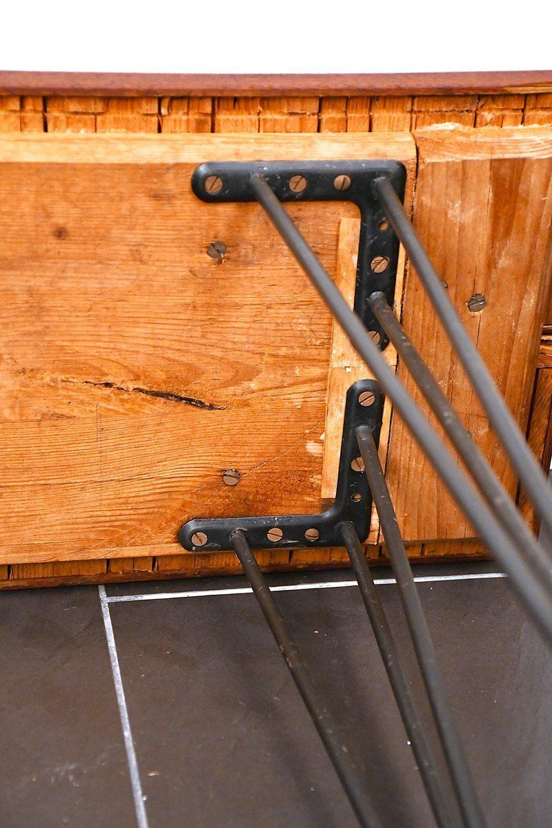 Swedish Modern Oak And Metal Flower Bench, 1950s photo vintage
