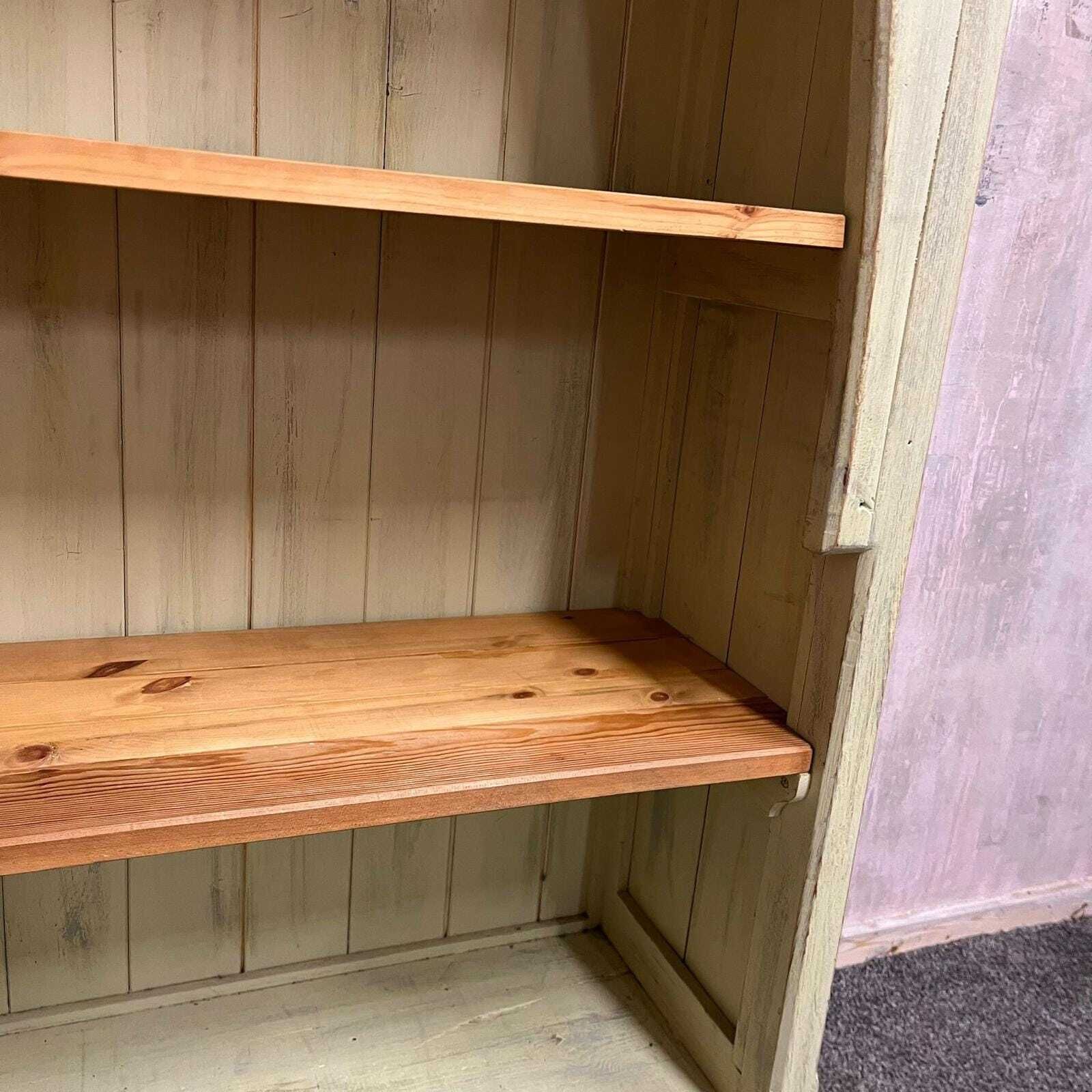 Rustic Pine Bookcase 2 Shelves Painted Green Distressed Shabby Chic Ball Feet photo for sale