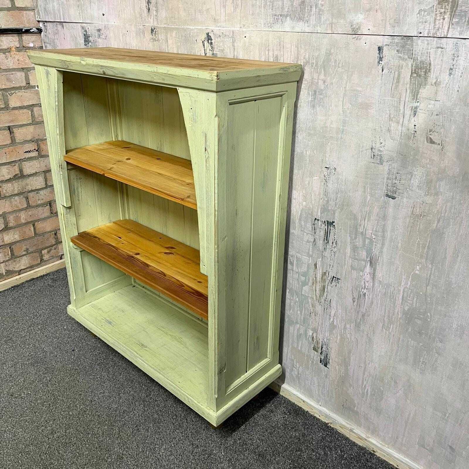 Rustic Pine Bookcase 2 Shelves Painted Green Distressed Shabby Chic Ball Feet photo Home Decor