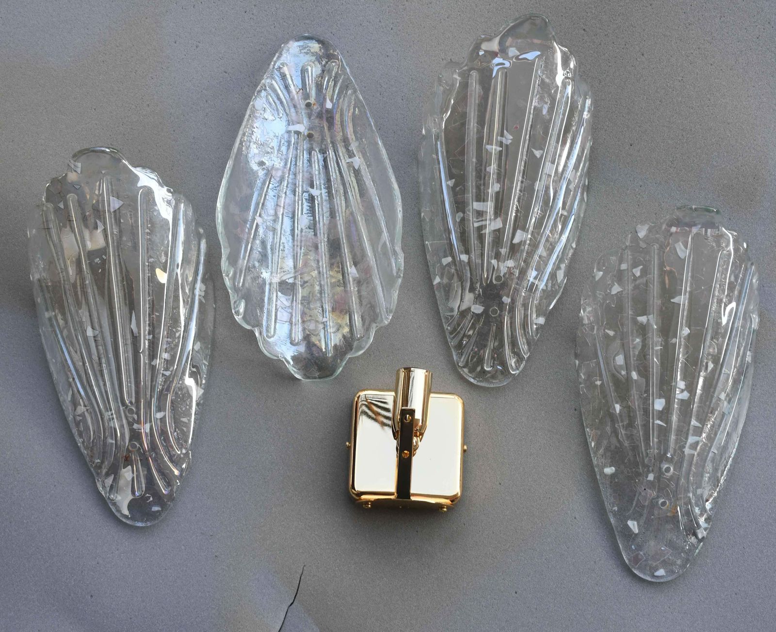 Set Of 2 Vintage Italian Murano Glass Wall Lamps, Gold Plated, 1970s photo vinterior