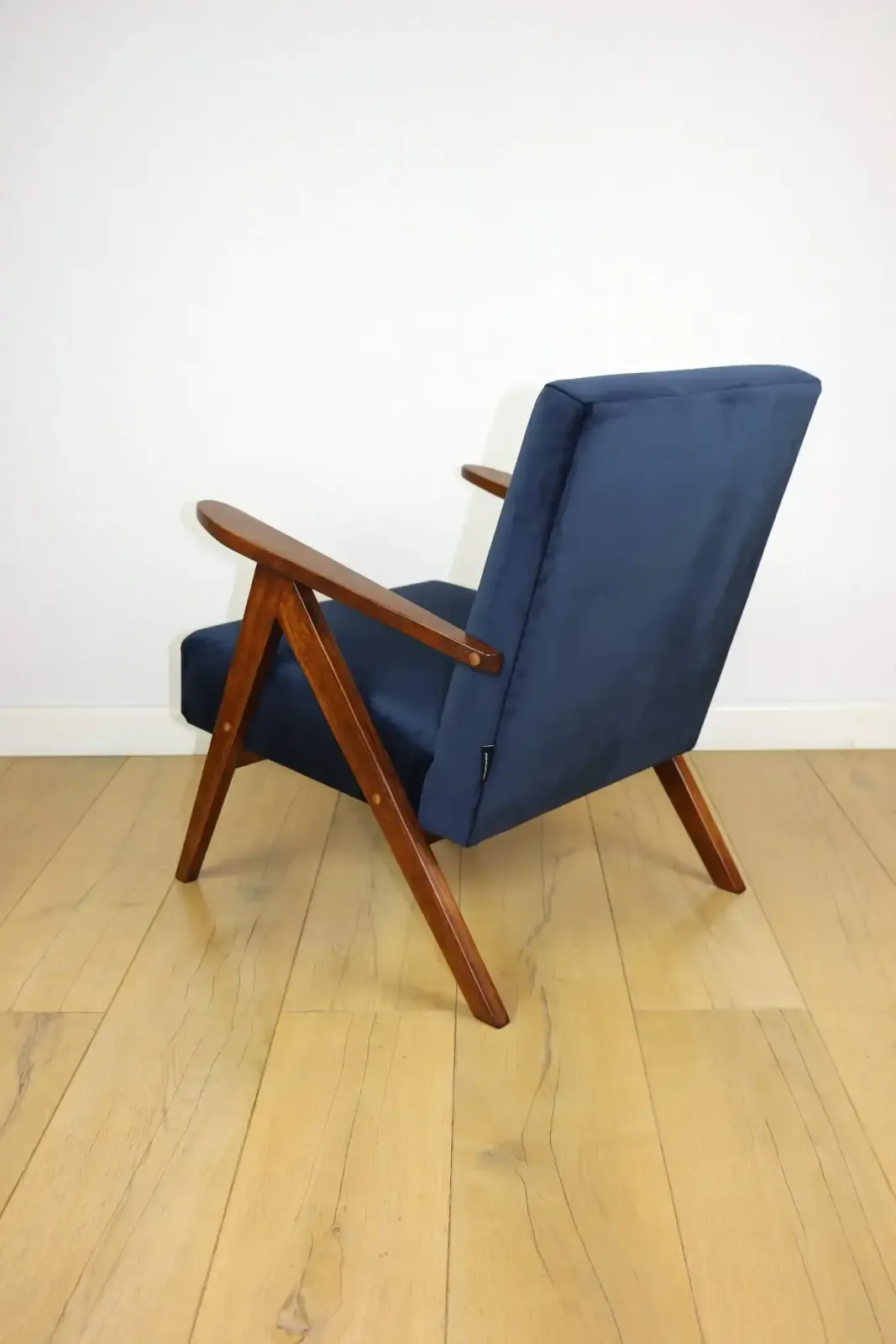 Classic Armchair Var B 310 1960s Vintage Navy Blue Velvet   Dark Wood photo vintage