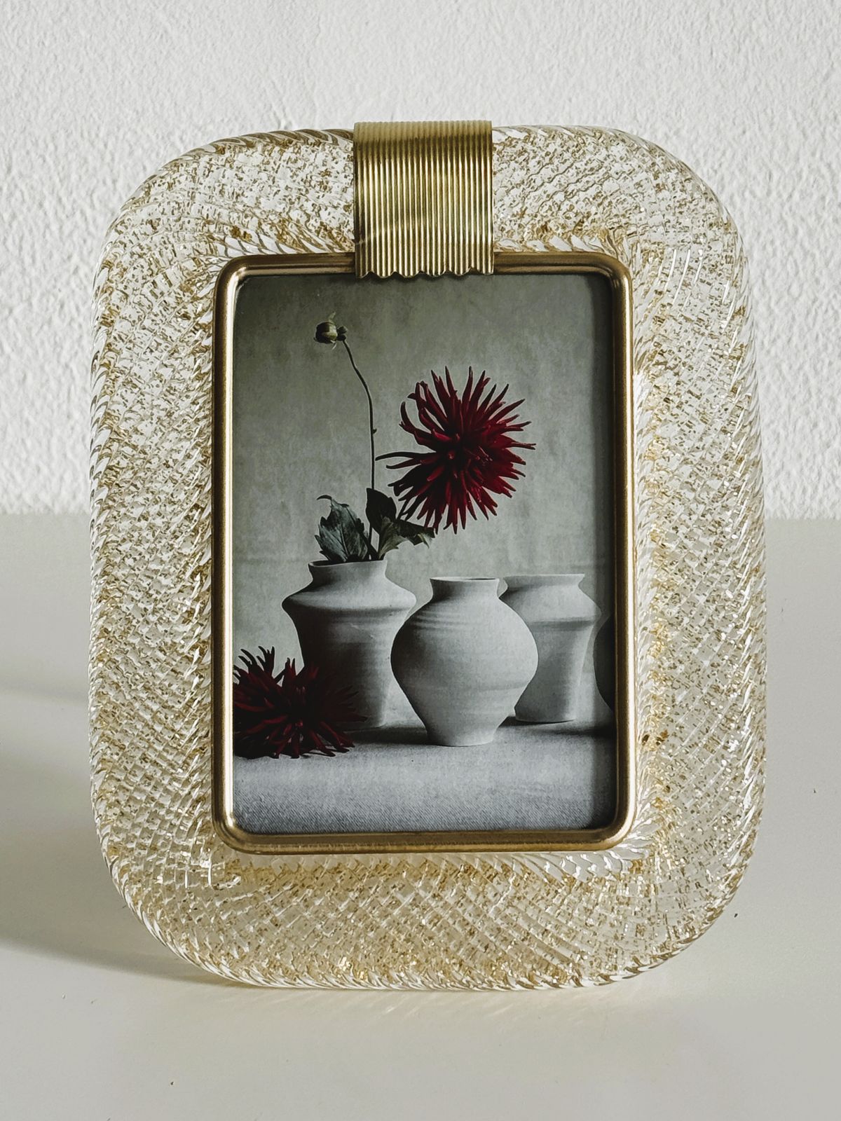 Italian Murano Twist Glass Picture Frame In Golden Color Glitter photo furniture