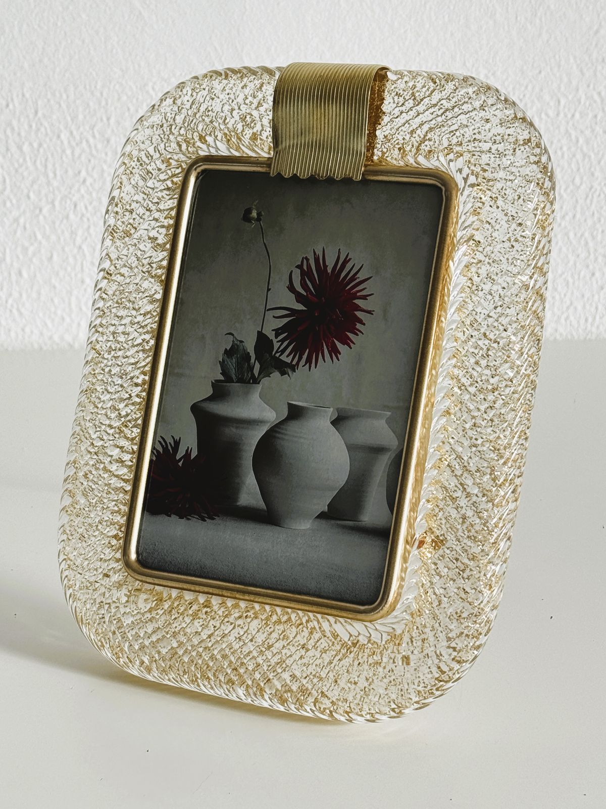 Italian Murano Twist Glass Picture Frame In Golden Color Glitter photo for sale