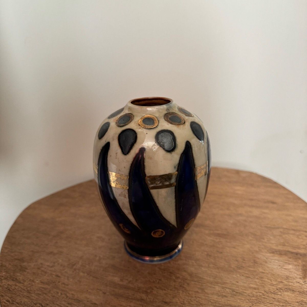 Vase From 1930, Manufactured In Quimper By Odetta, With Gilt Highlights photo vinterior