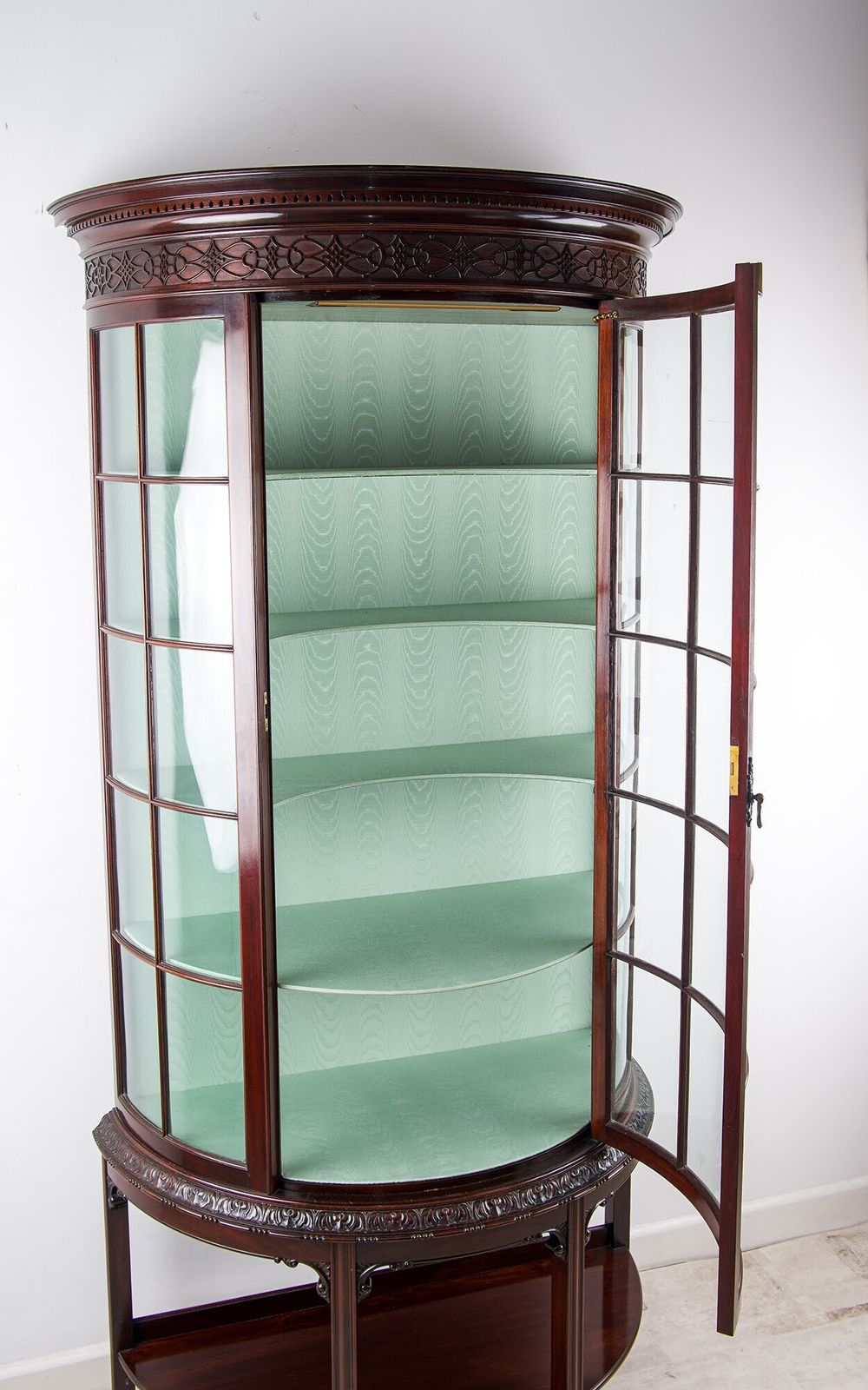19th Century Mahogany Demi Lune Display Cabinet Chippendale Style photo Furniture